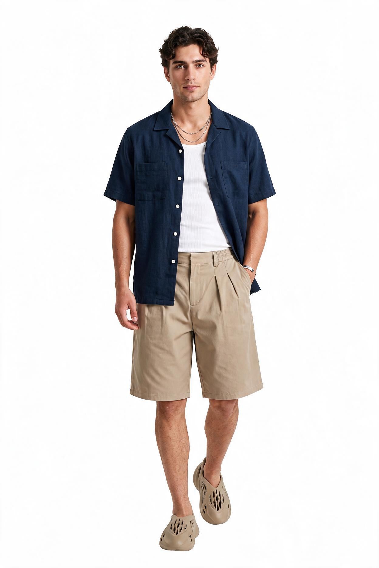 Beige Drawstring Regular Shorts