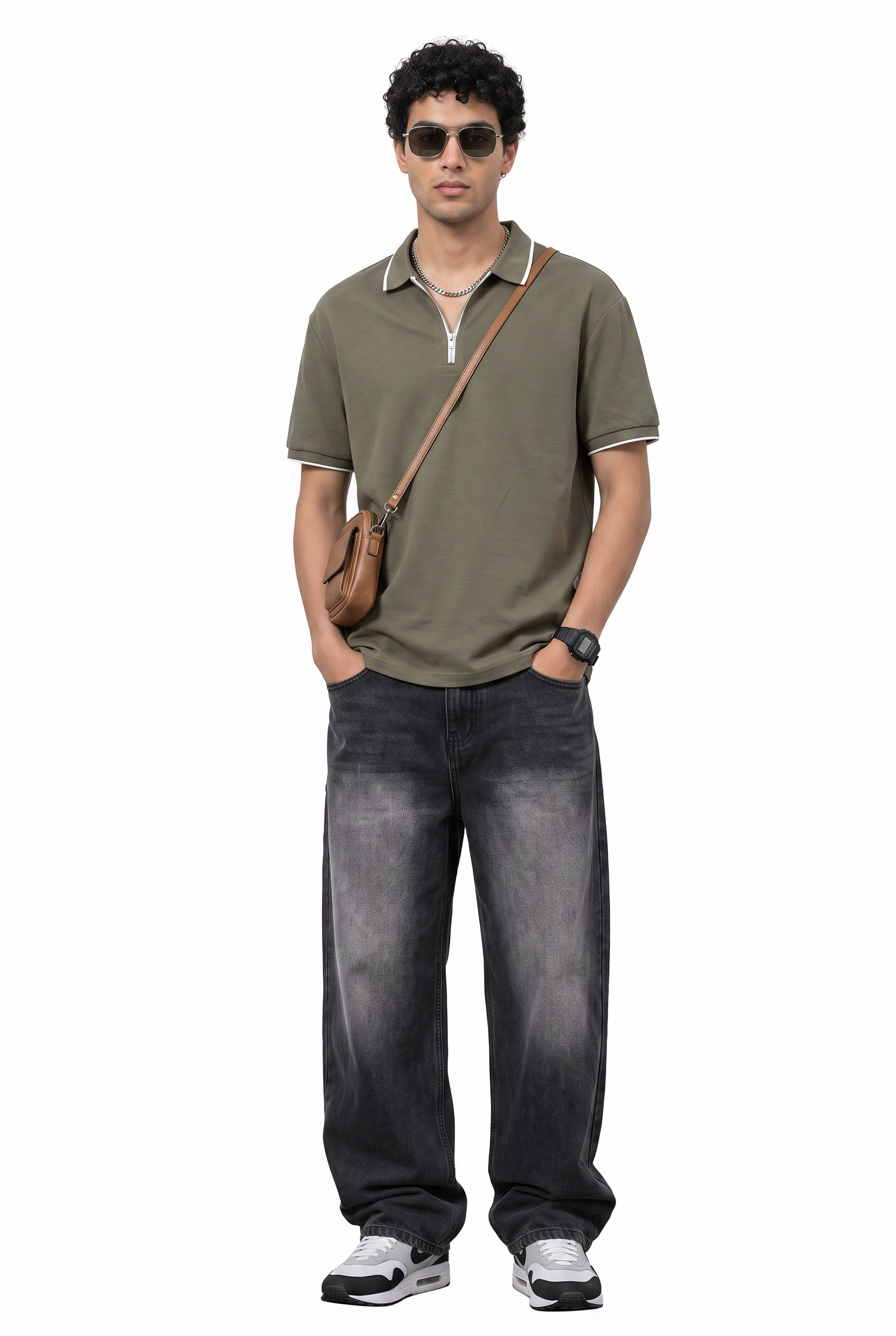 Olive Chest Pocket Round Neck Tee