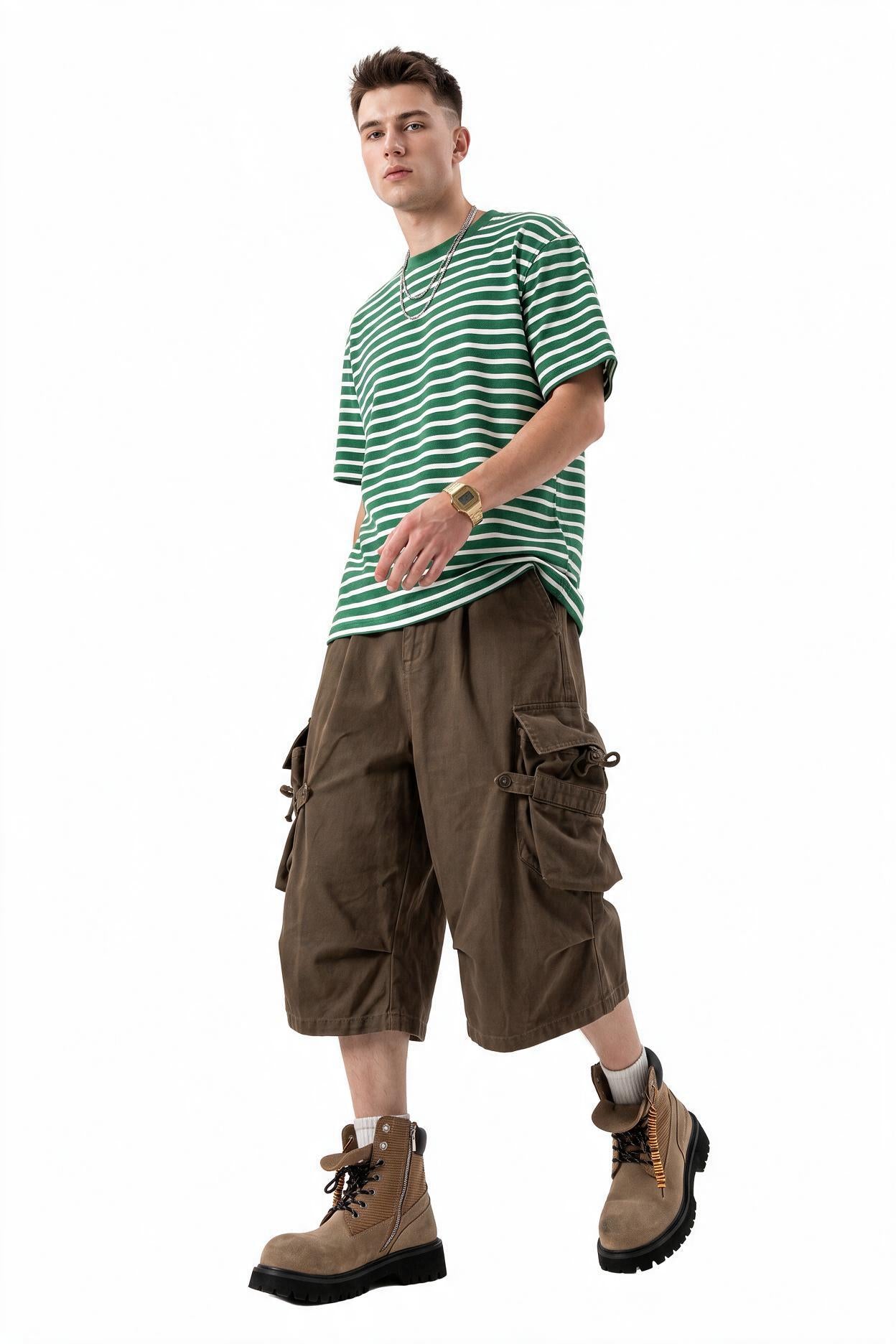 Brown Drawstring Cargo Shorts