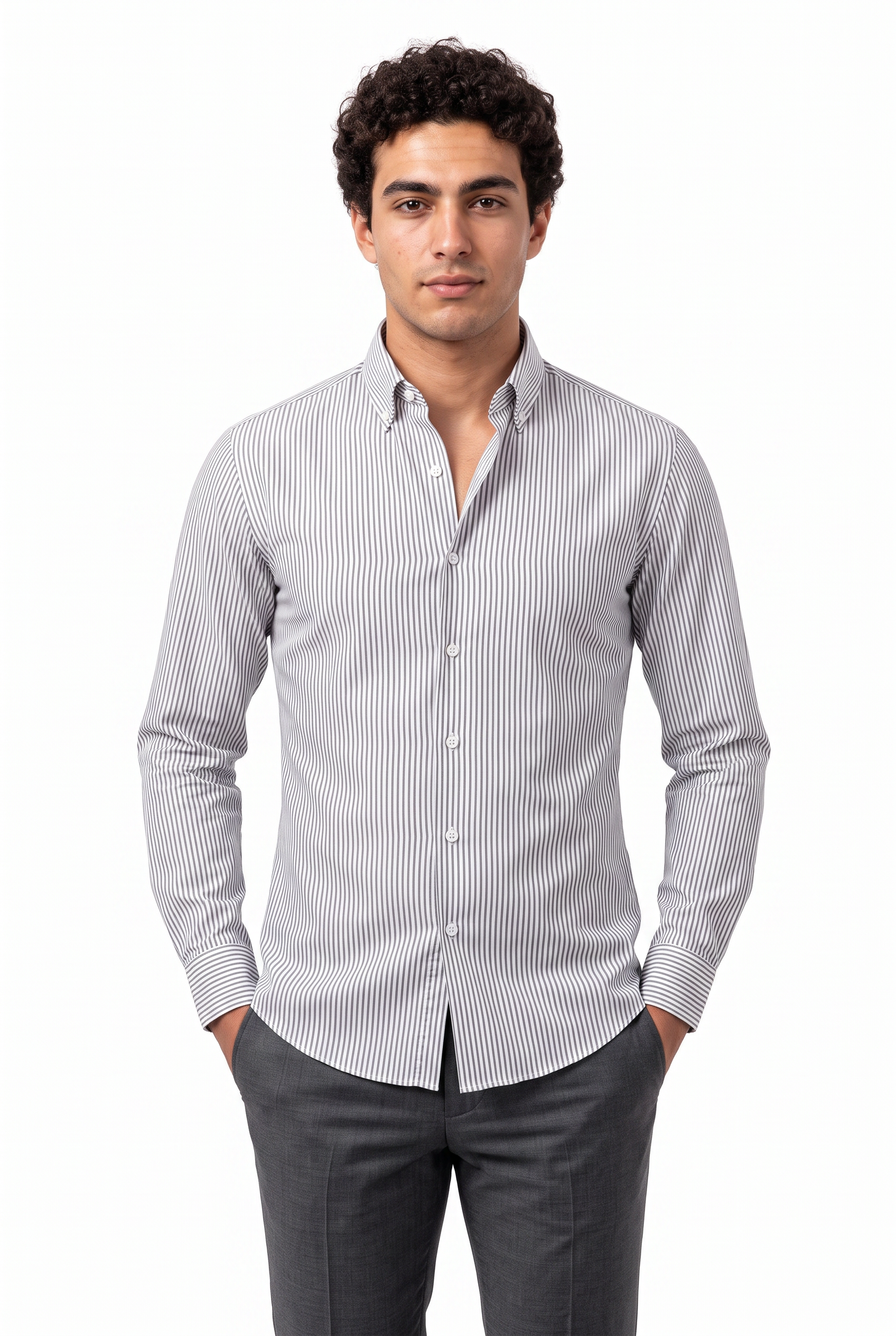 Grey Button-Down Slim Formal Shirt