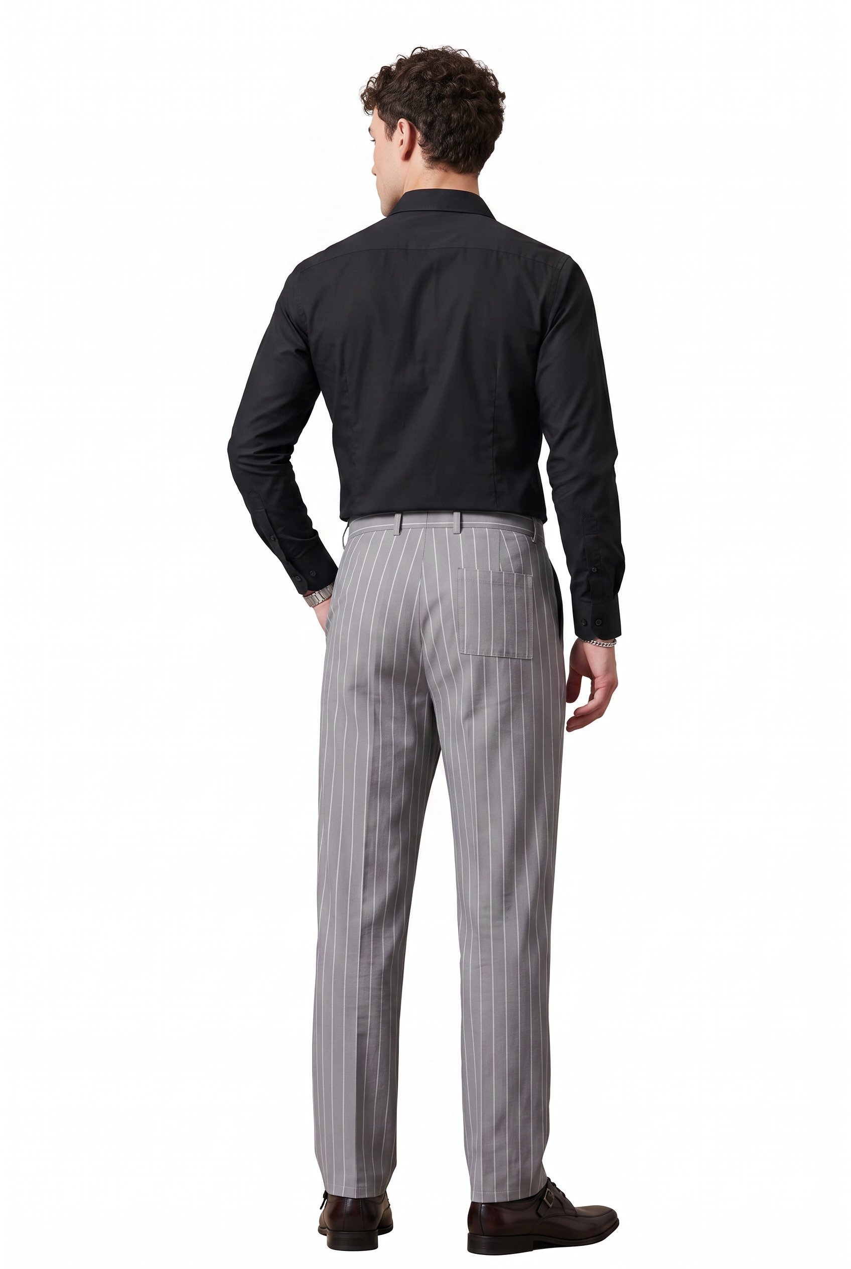 Grey Slim Flat-Front Formal Trousers