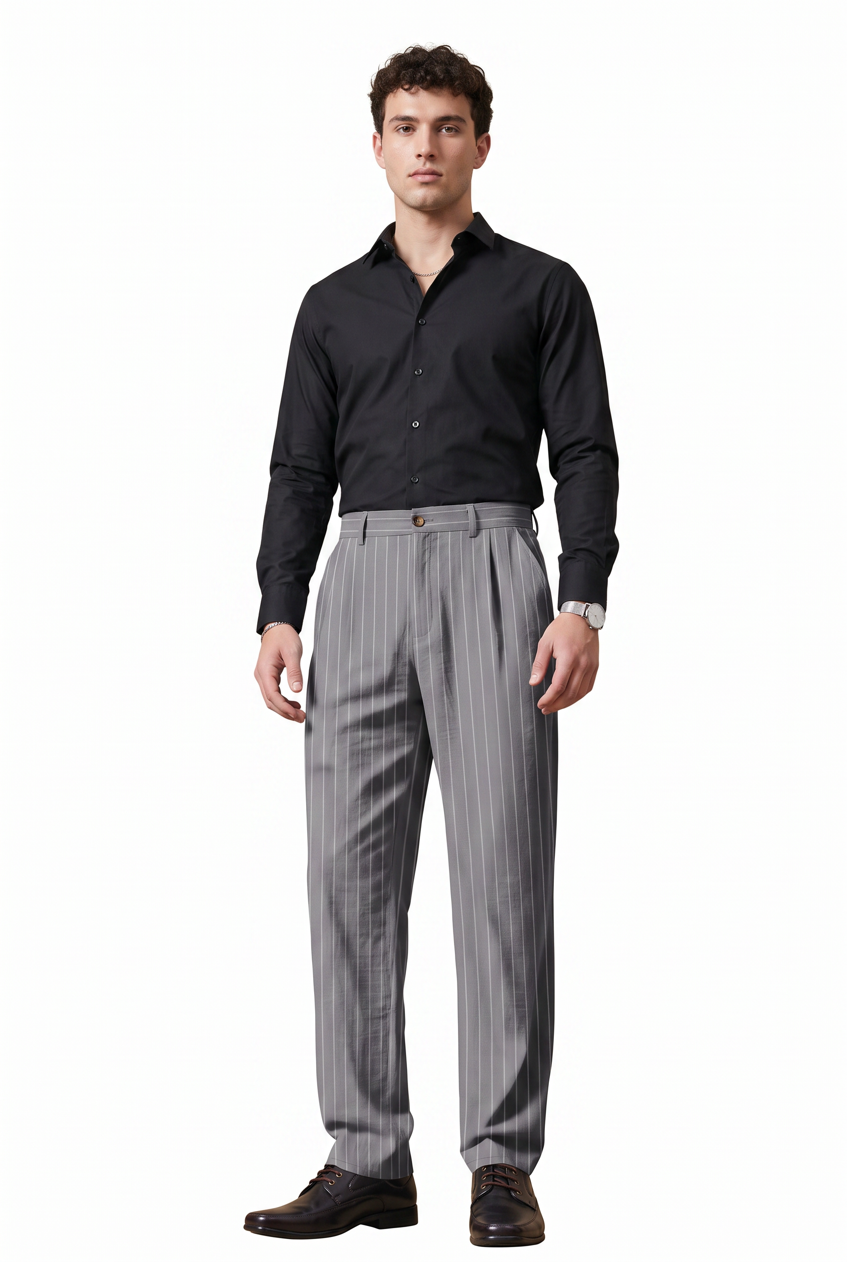 Grey Slim Flat-Front Formal Trousers