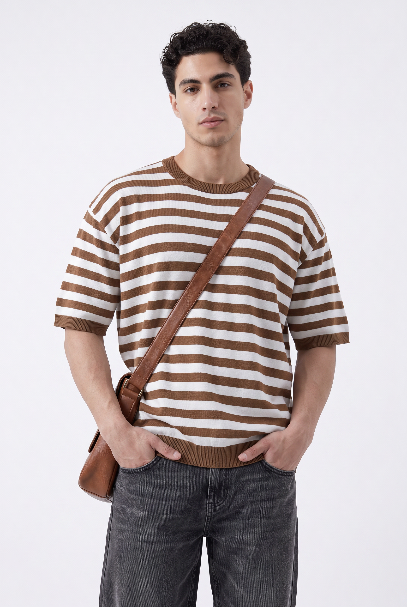 Brown Dropped Shoulder Oversized Tee