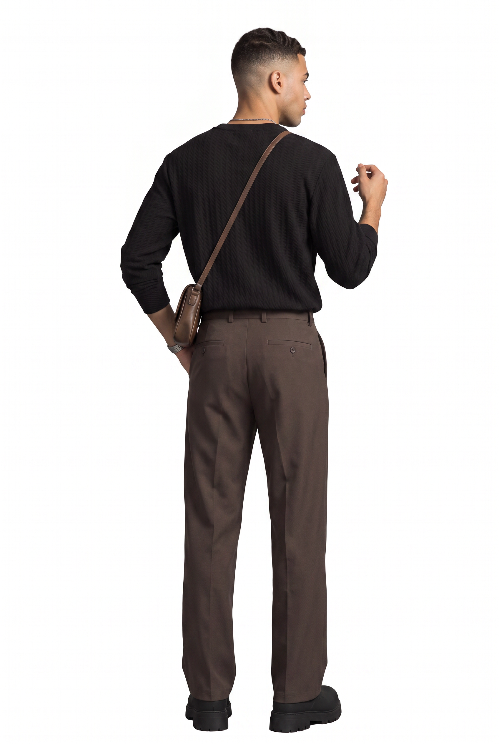 Brown Flat Front Slim Formal Trousers