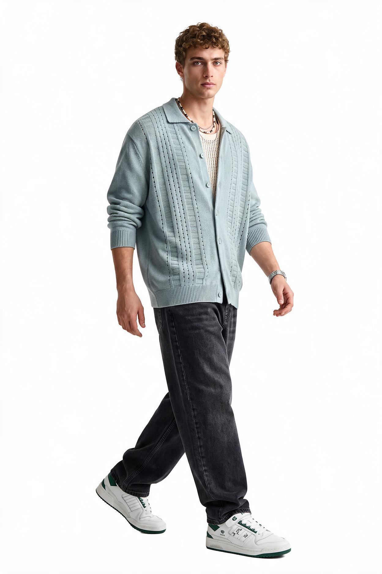 Steel Blue Ribbed Crew Neck Sweater