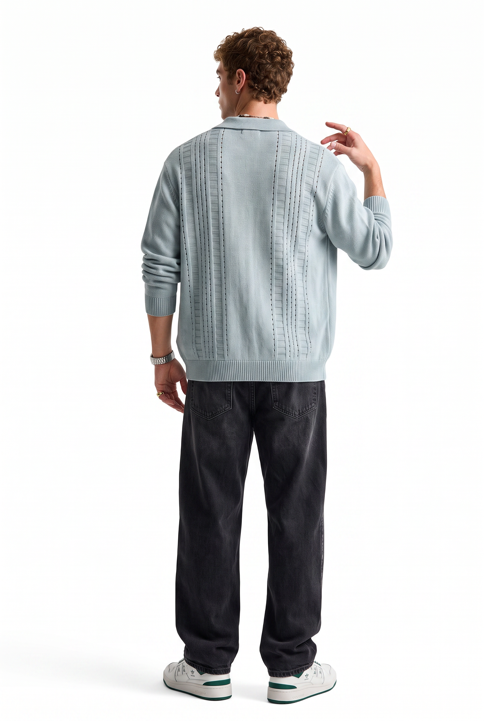 Steel Blue Ribbed Crew Neck Sweater