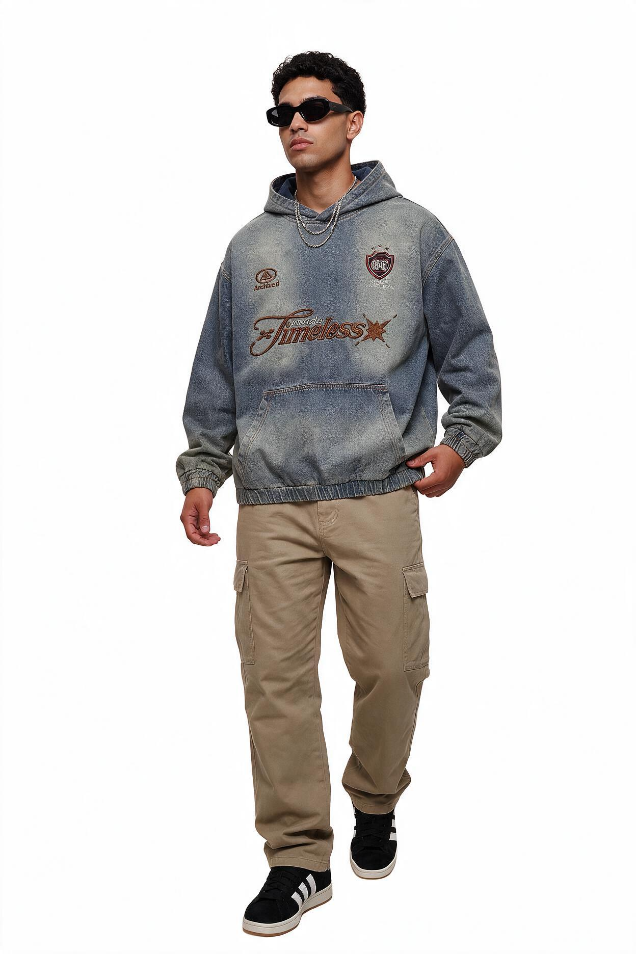Steel Blue Oversized Drawstring Hoodie