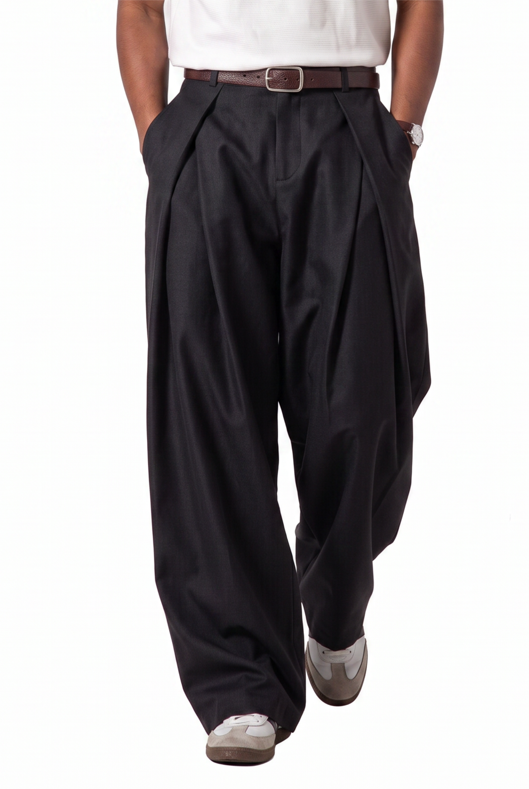 Black Drawstring Straight Casual Trousers