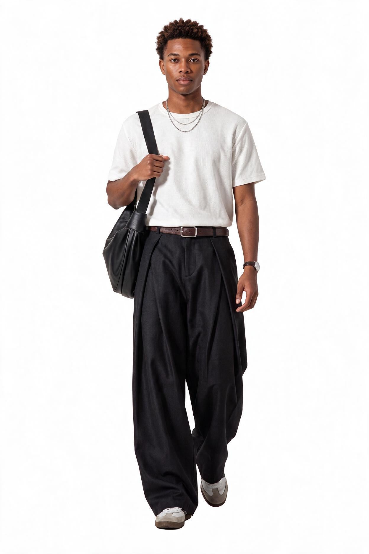 Black Drawstring Straight Casual Trousers