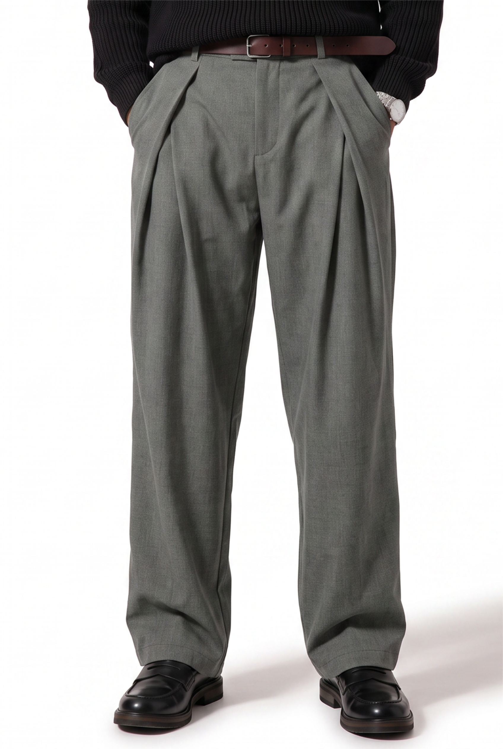 Grey Drawstring Straight Casual Trousers