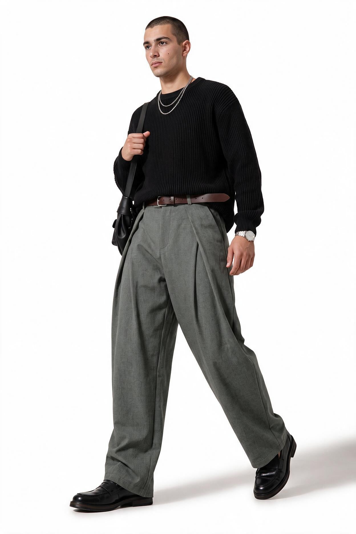 Grey Drawstring Straight Casual Trousers