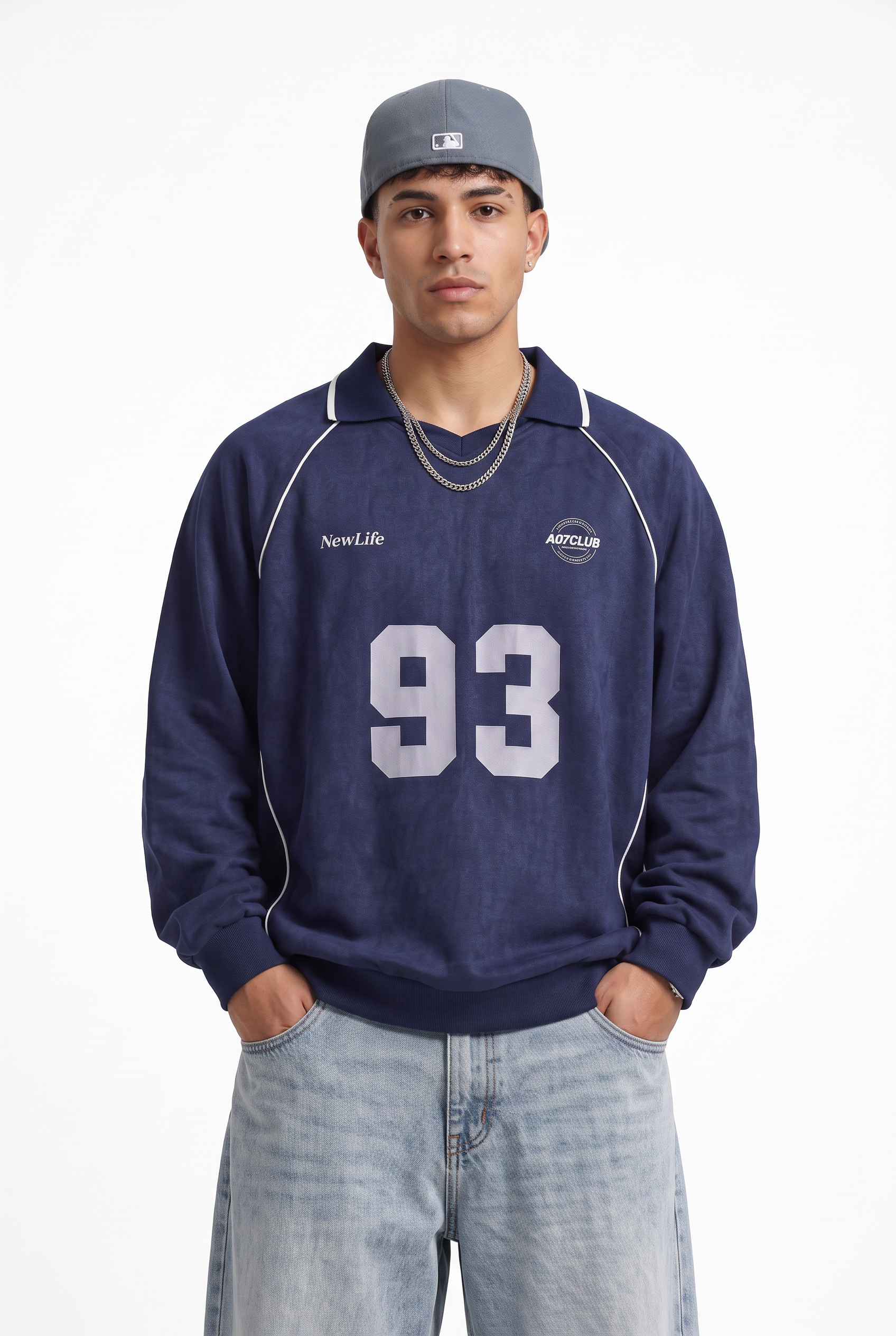 Steel Blue Ribbed Oversized Sweatshirt