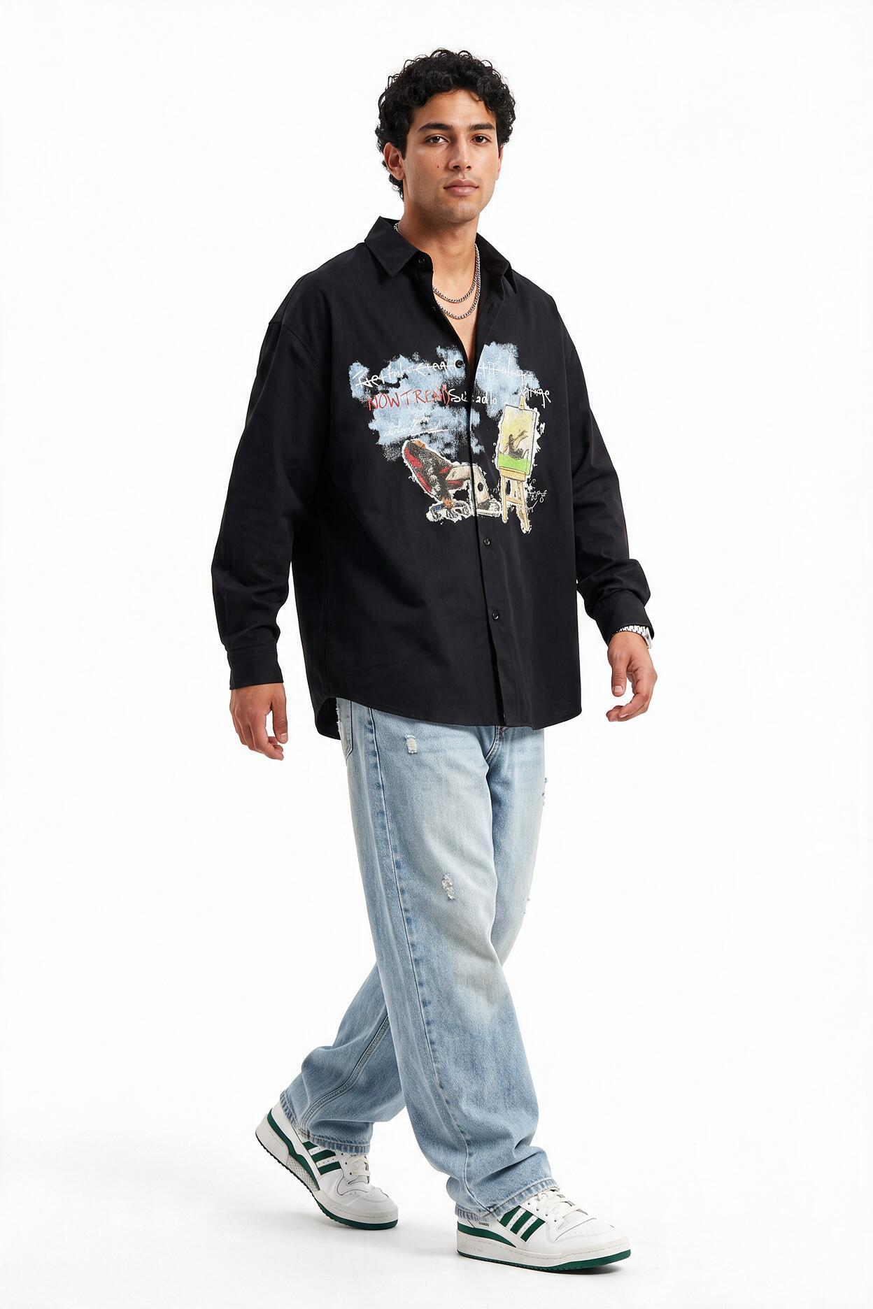 Black Chest Pocket Casual Shirt