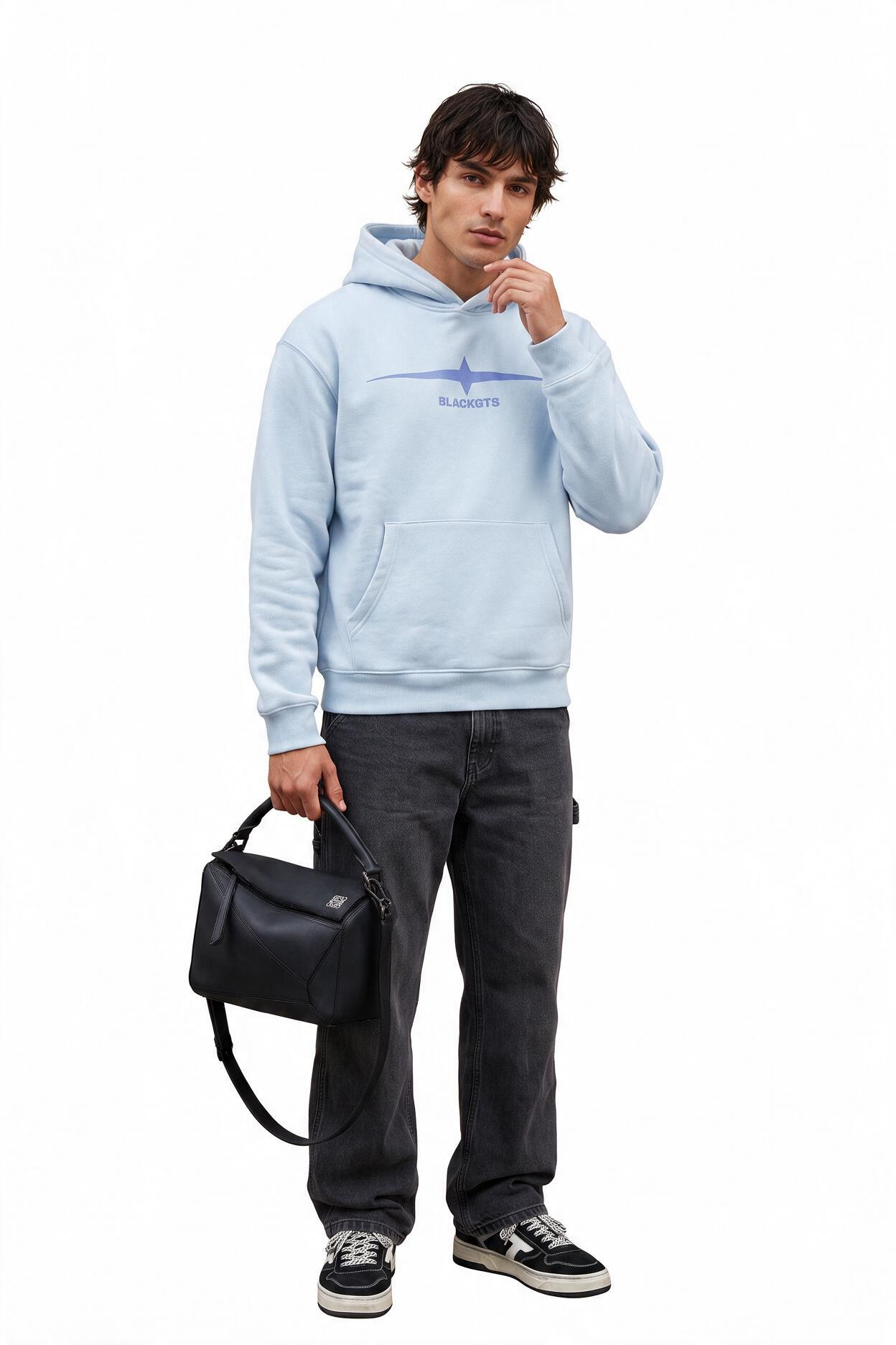 Steel Blue Oversized Kangaroo Pocket Hoodie