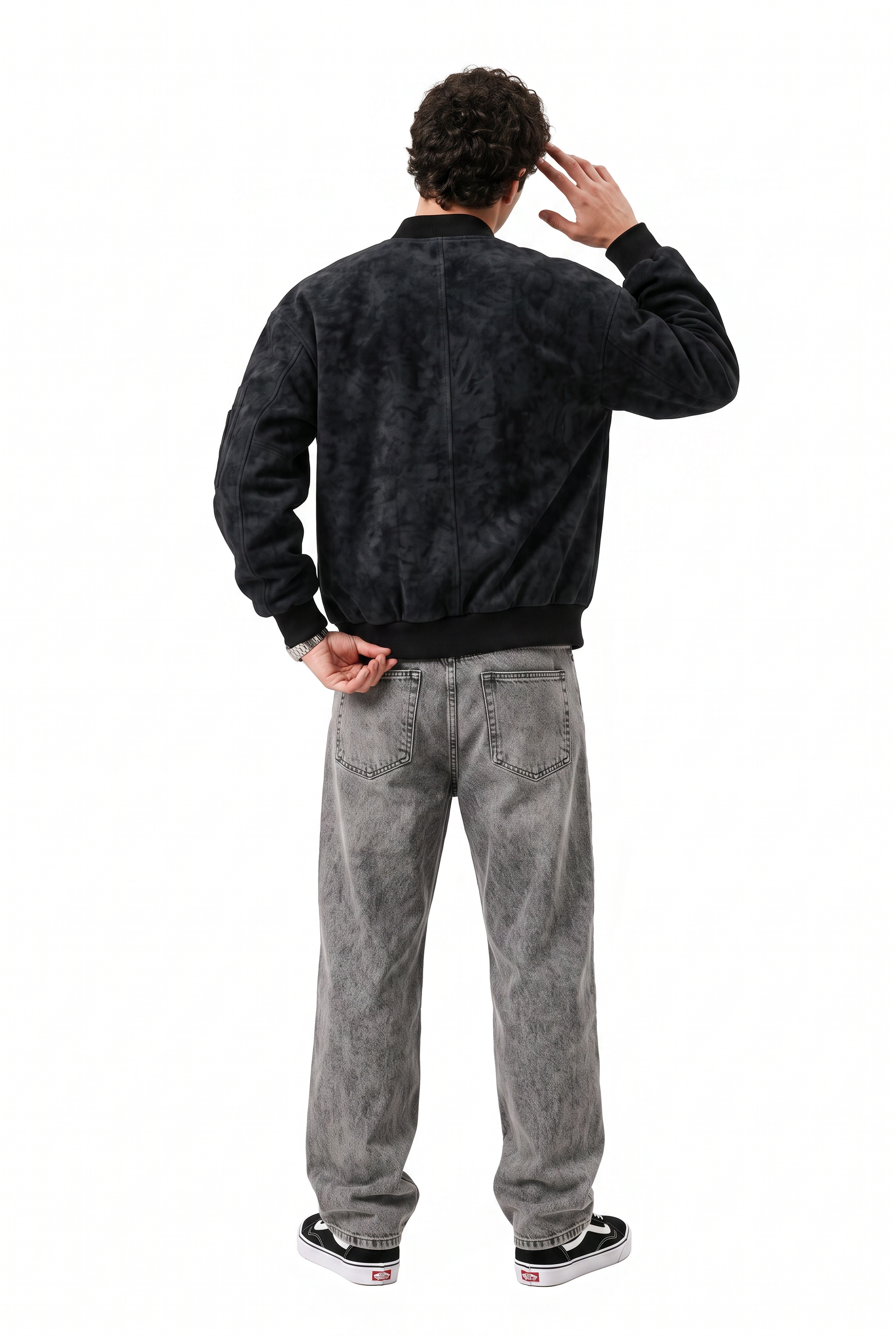 Black Zip-Up Mandarin Collar Jacket