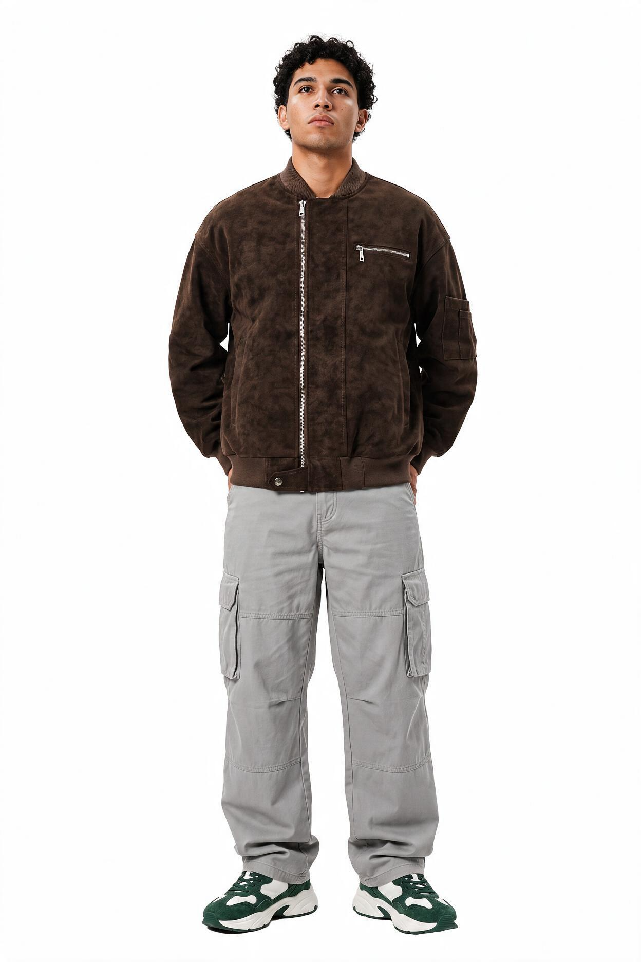 Brown Zip Mandarin Collar Jacket