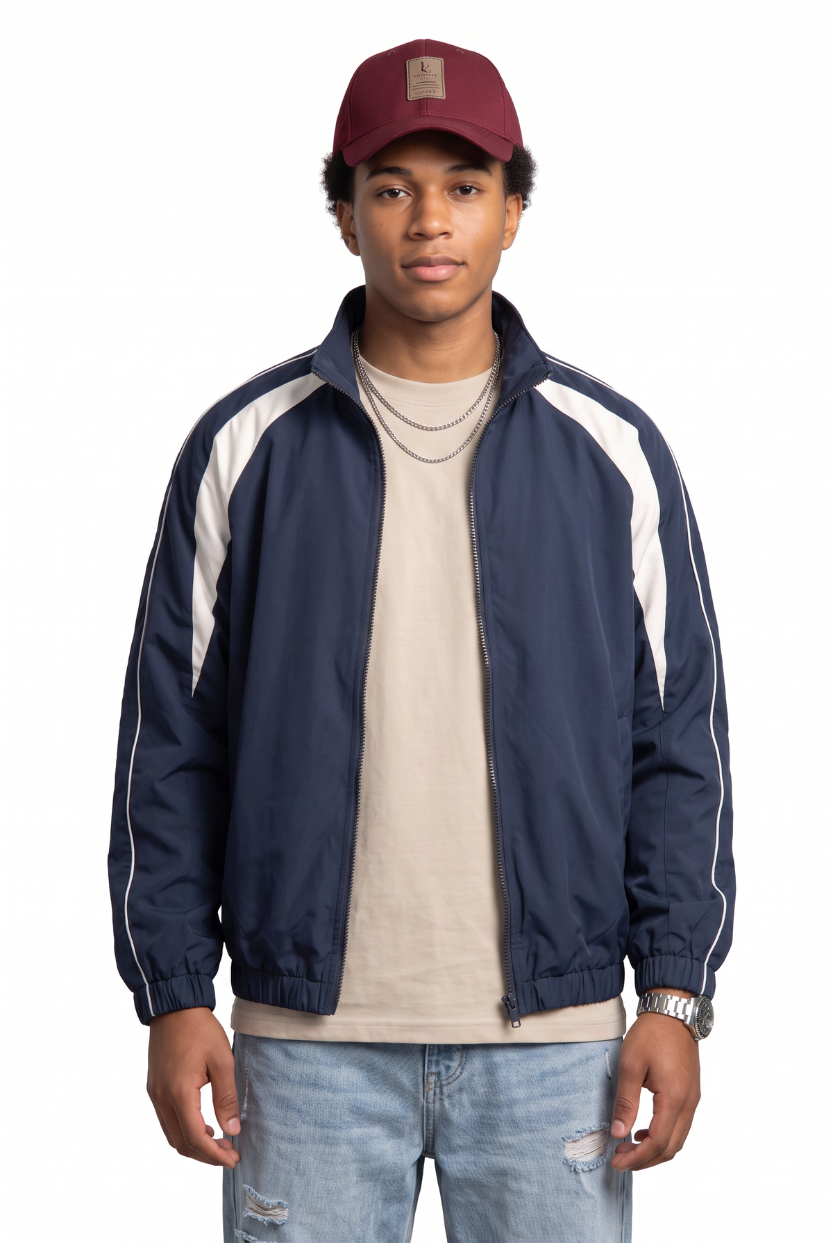 Contrast Stripe Navy Track Jacket