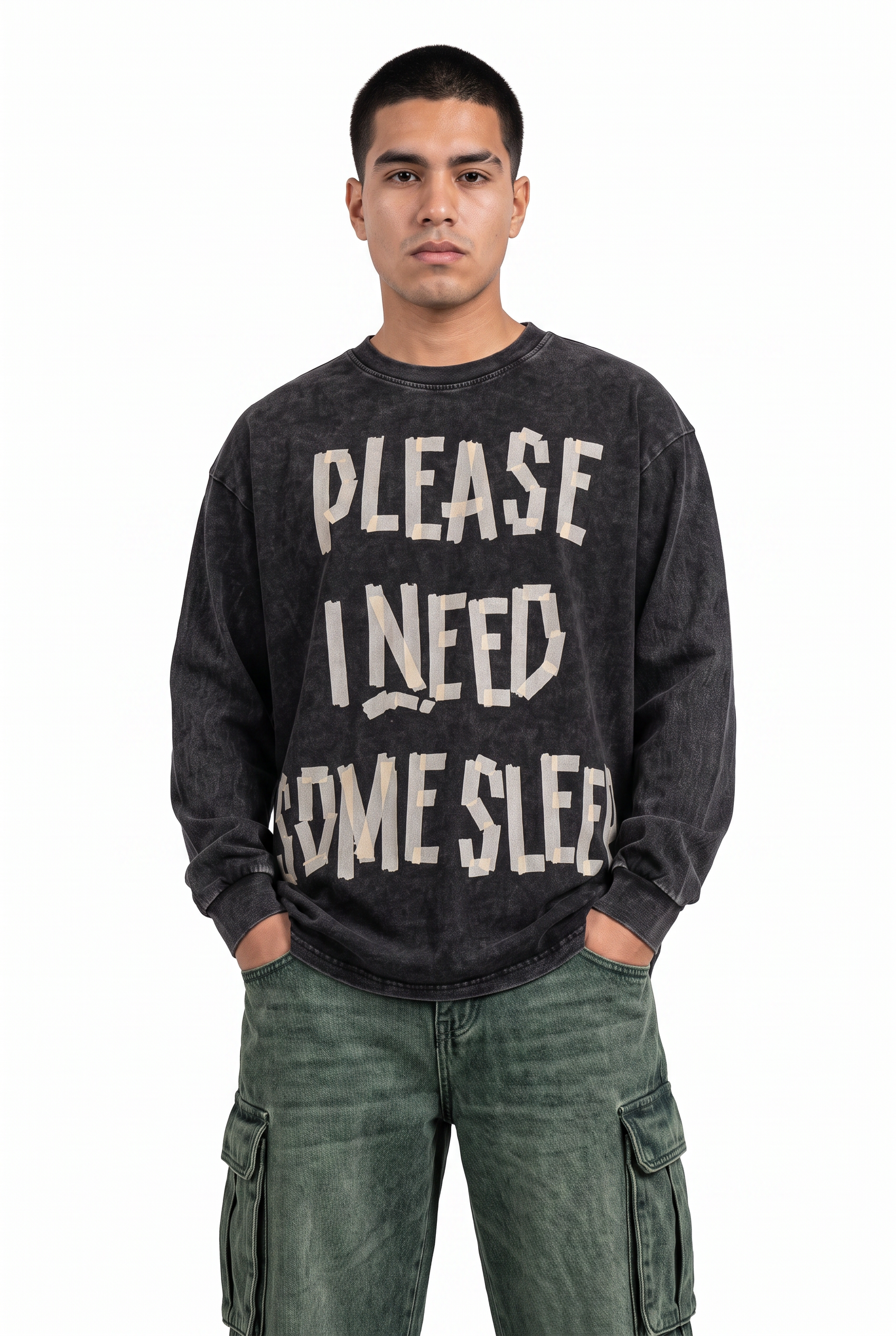 Black Ribbed Crew Neck Sweatshirt