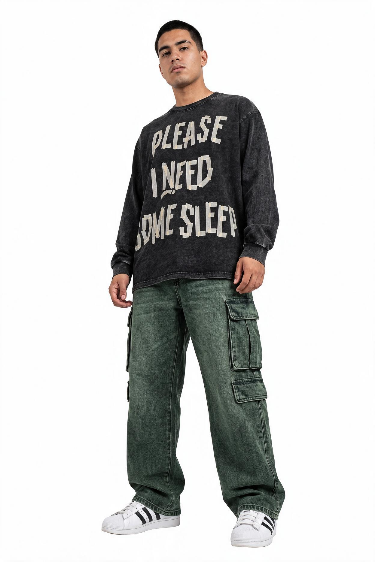 Black Ribbed Crew Neck Sweatshirt