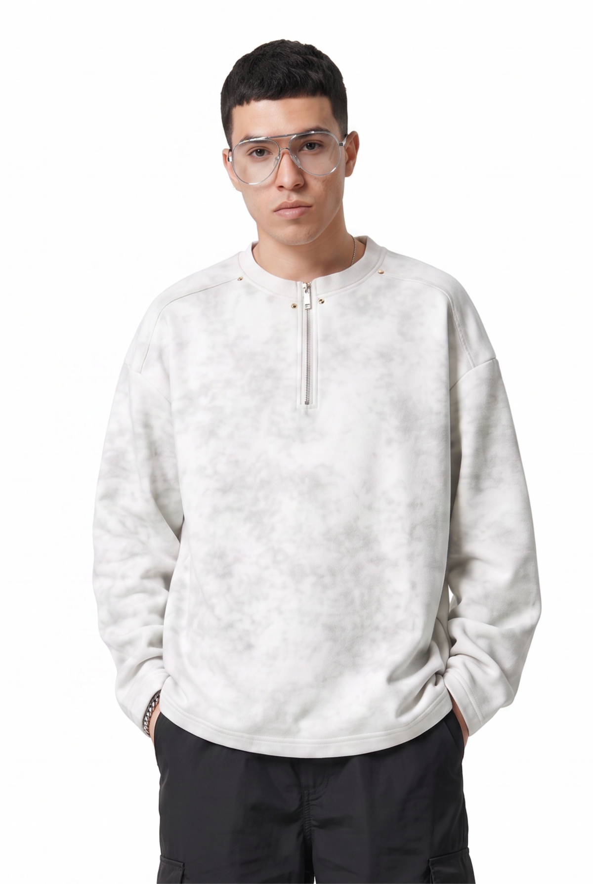 Marble Wash Gray Half-Zip Sweatshirt