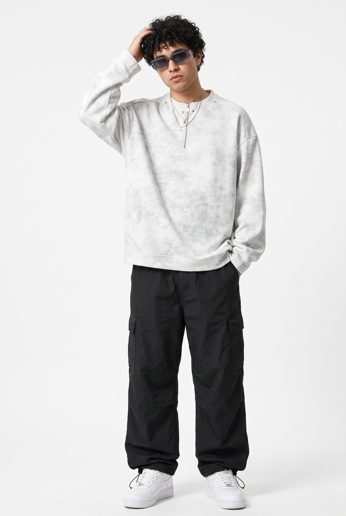 Marble Wash Gray Half-Zip Sweatshirt