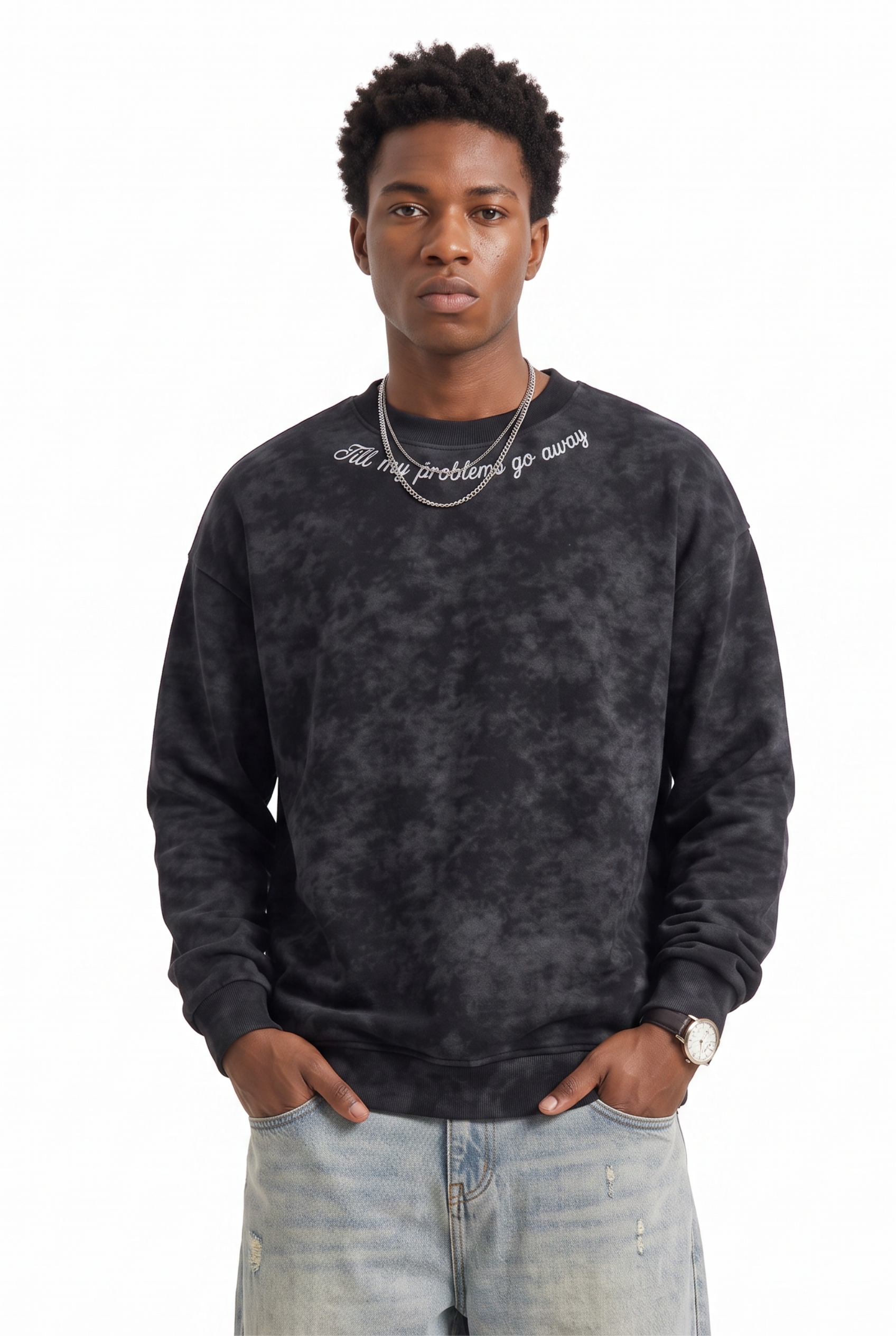 Black Ribbed Oversized Sweatshirt