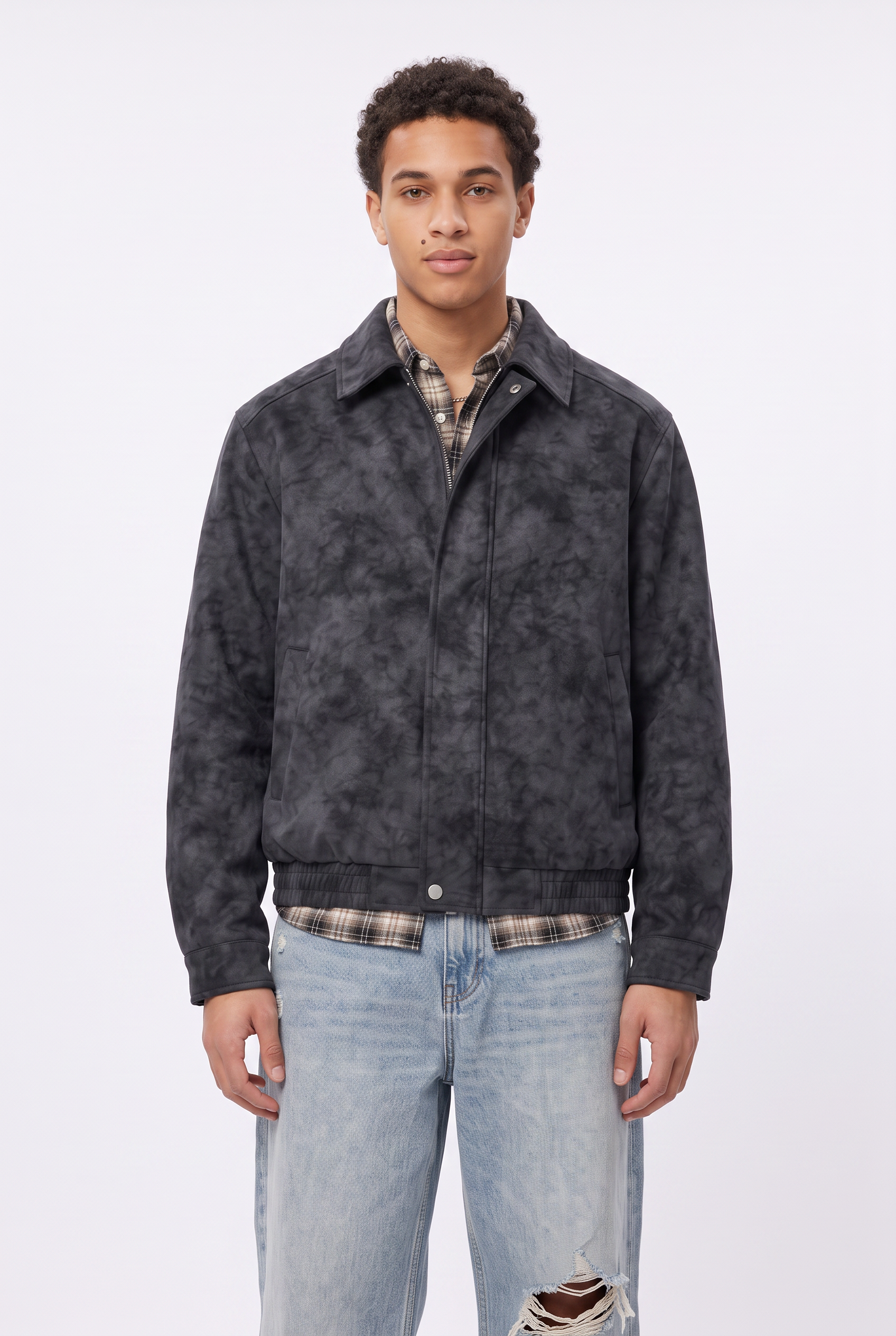 Black Zip-Up Mandarin Collar Jacket