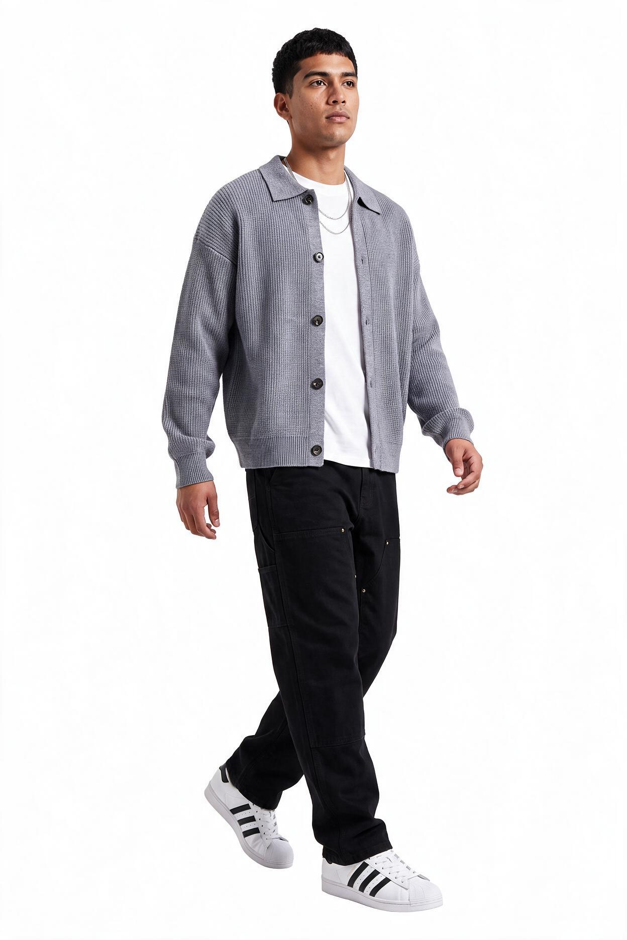 Grey Ribbed Crew Neck Sweater