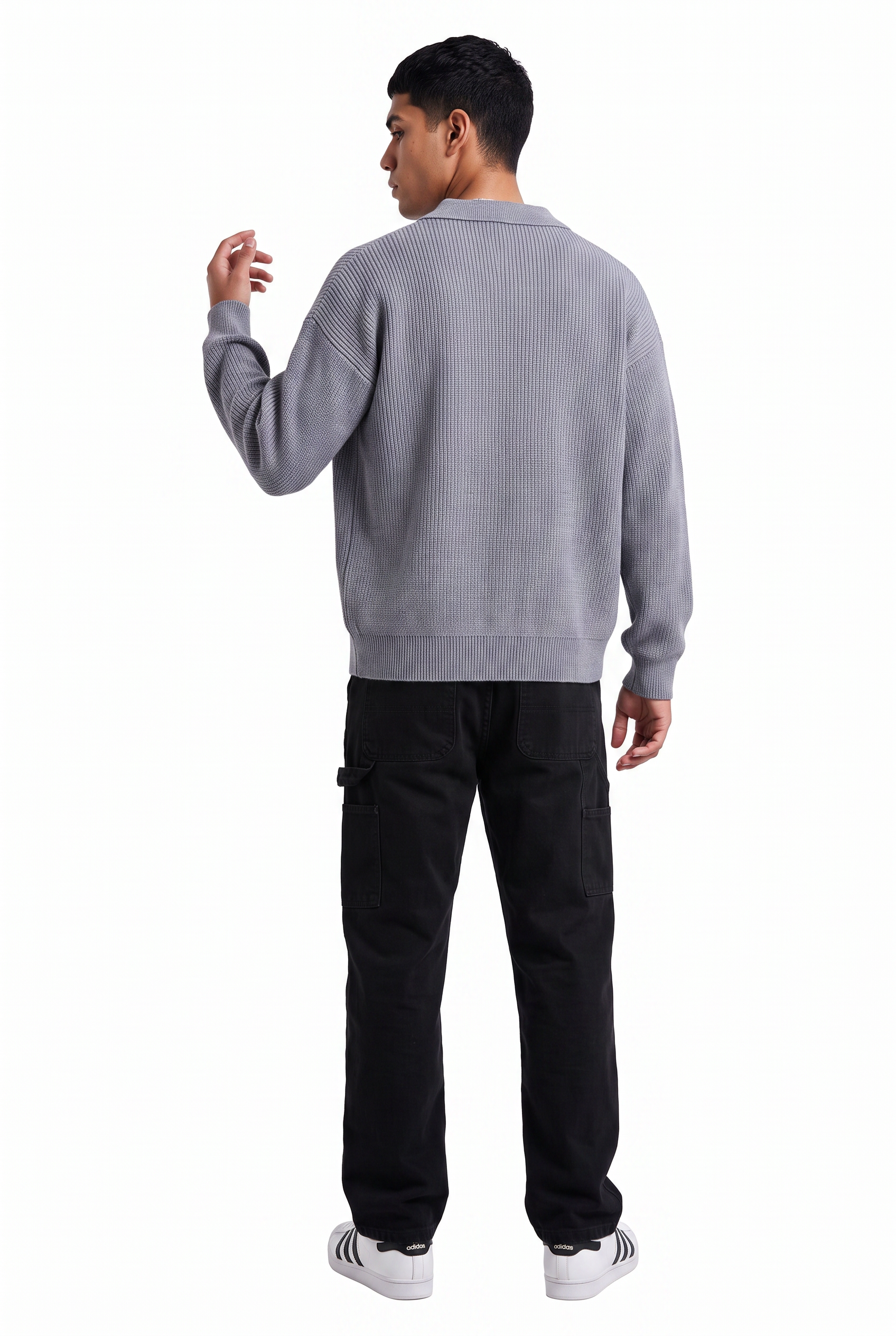 Grey Ribbed Crew Neck Sweater