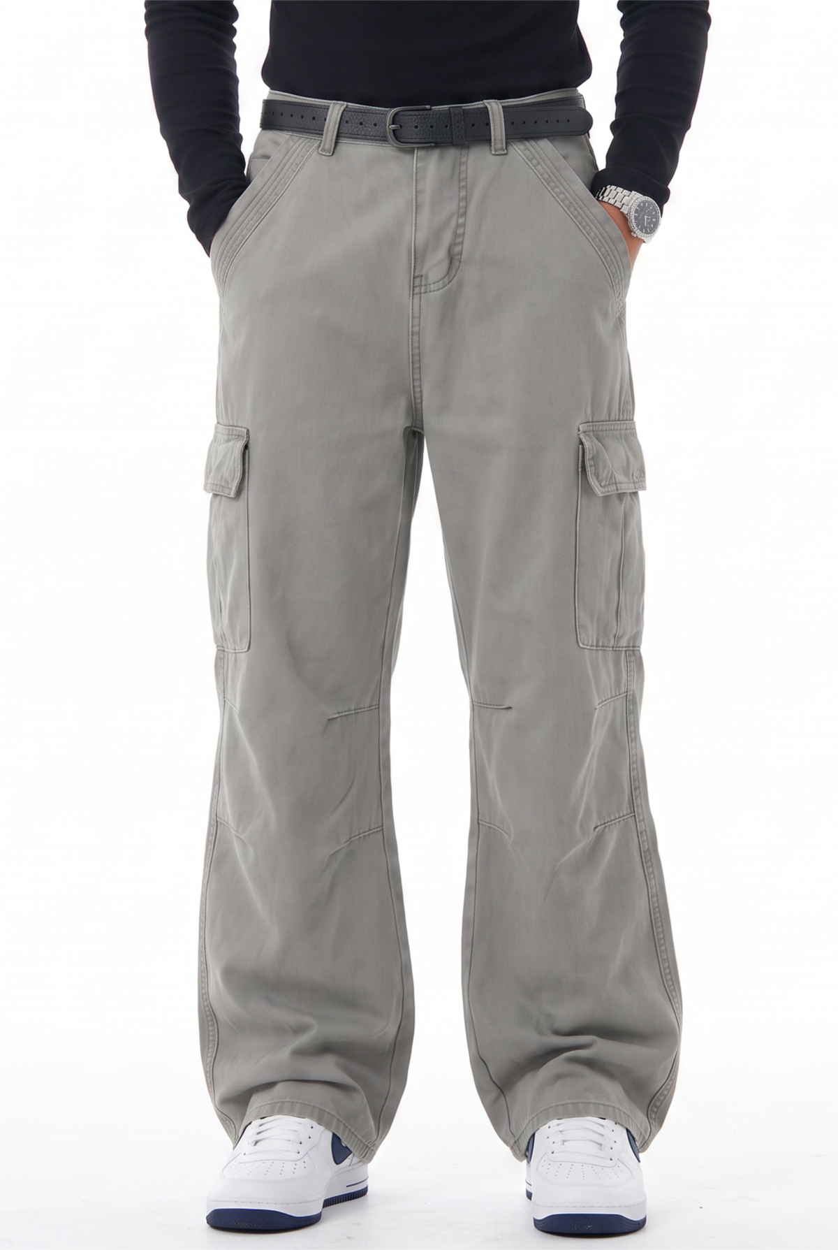 Relaxed Grey Cargo Trousers