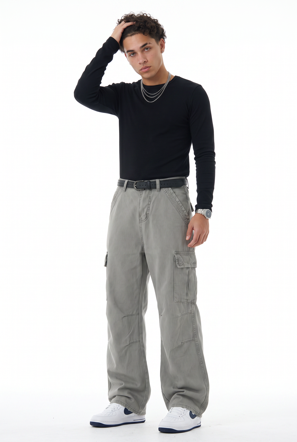 Relaxed Grey Cargo Trousers