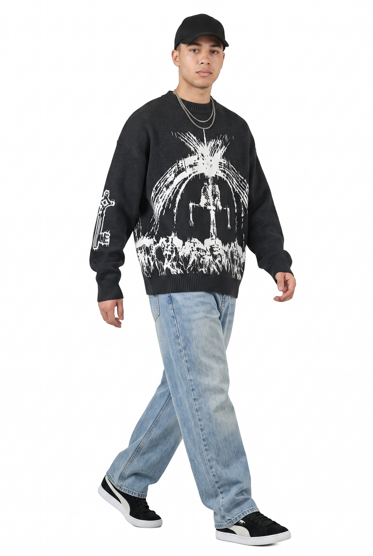 Graphic Black Knit Sweater