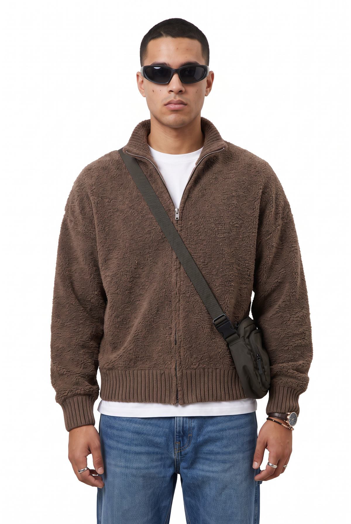 Brown Oversized Sherpa Fleece Jacket