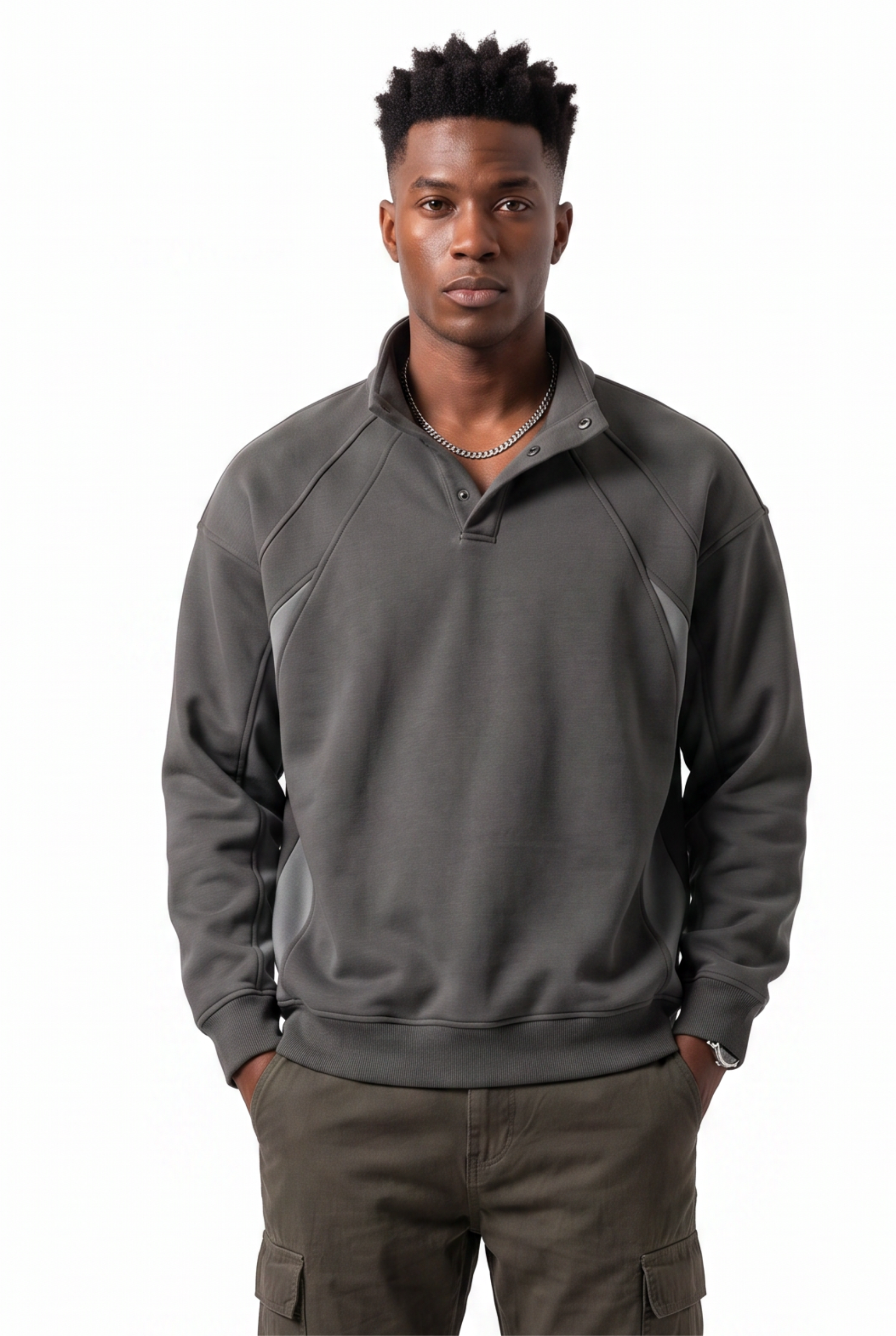 Grey Ribbed Oversized Crew Sweatshirt