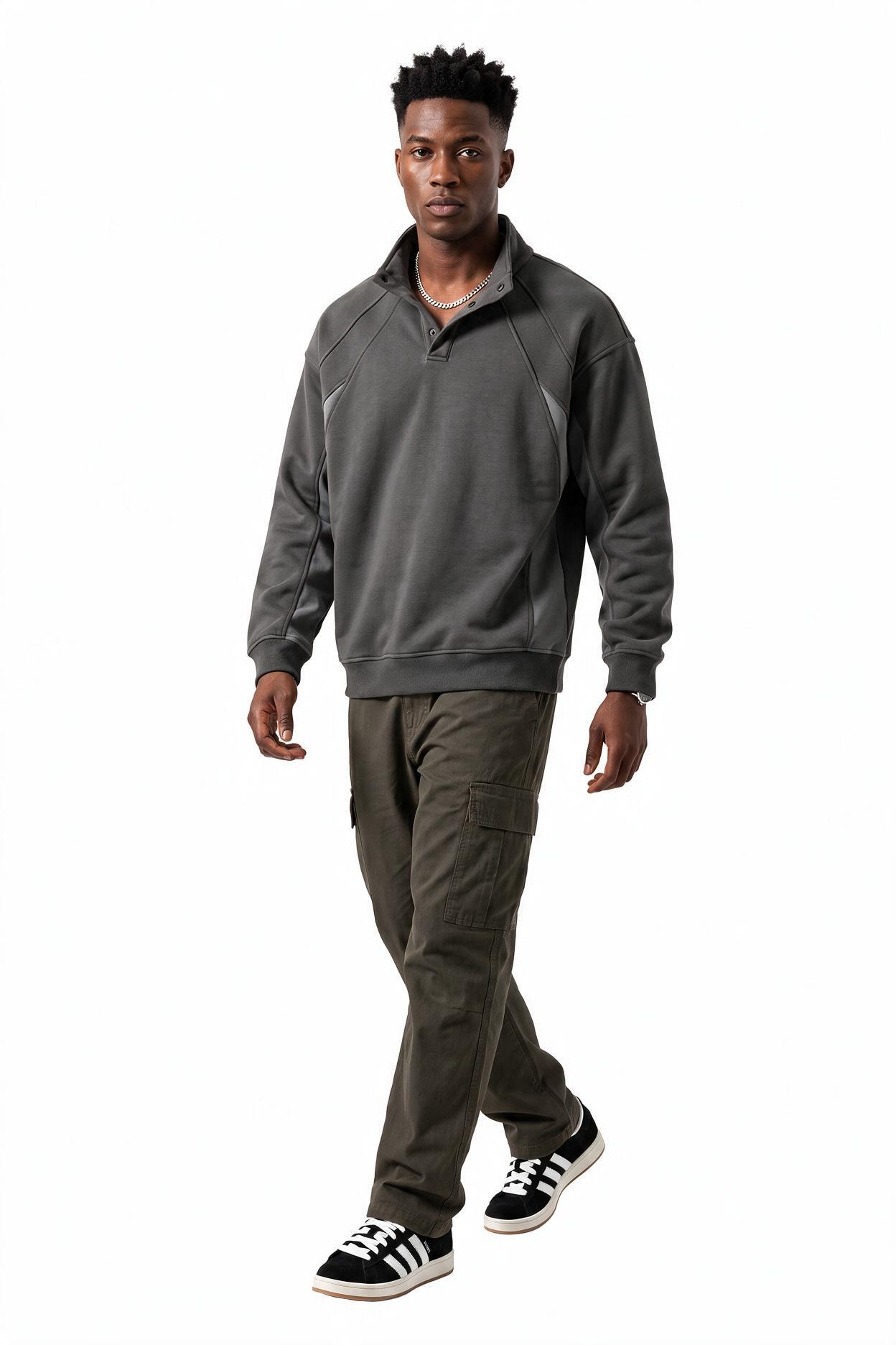 Grey Ribbed Oversized Crew Sweatshirt