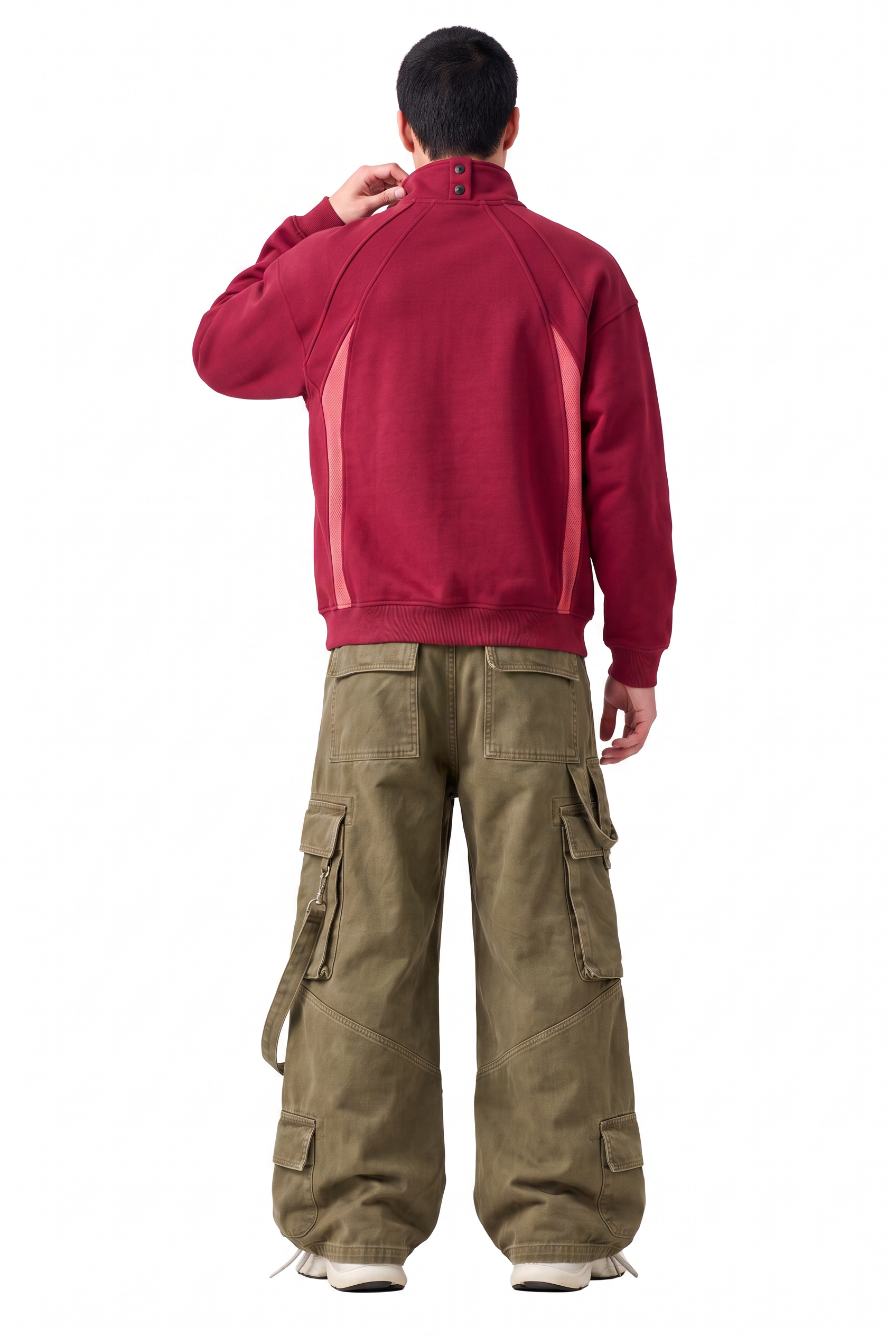 Red Ribbed Crew Neck Sweatshirt