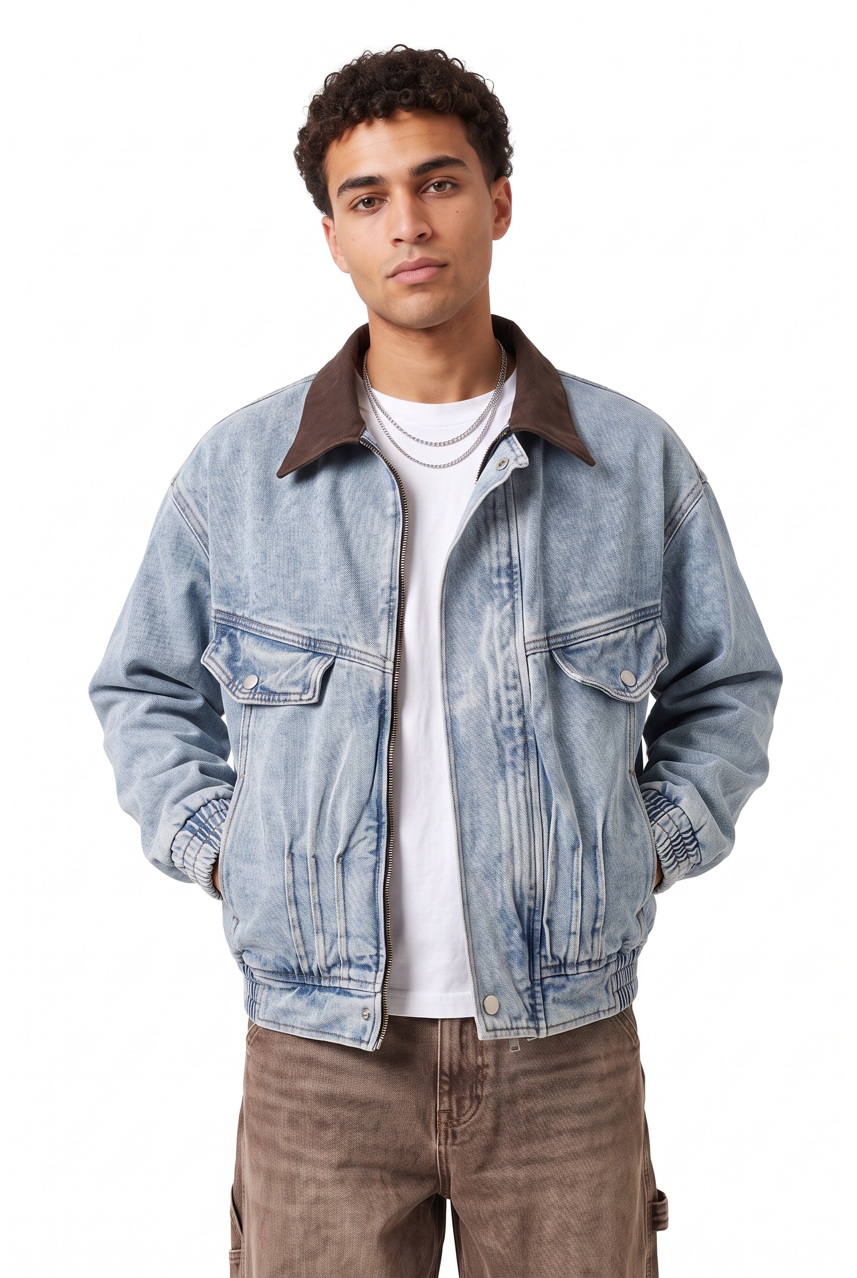 Navy Zip Mandarin Collar Jacket