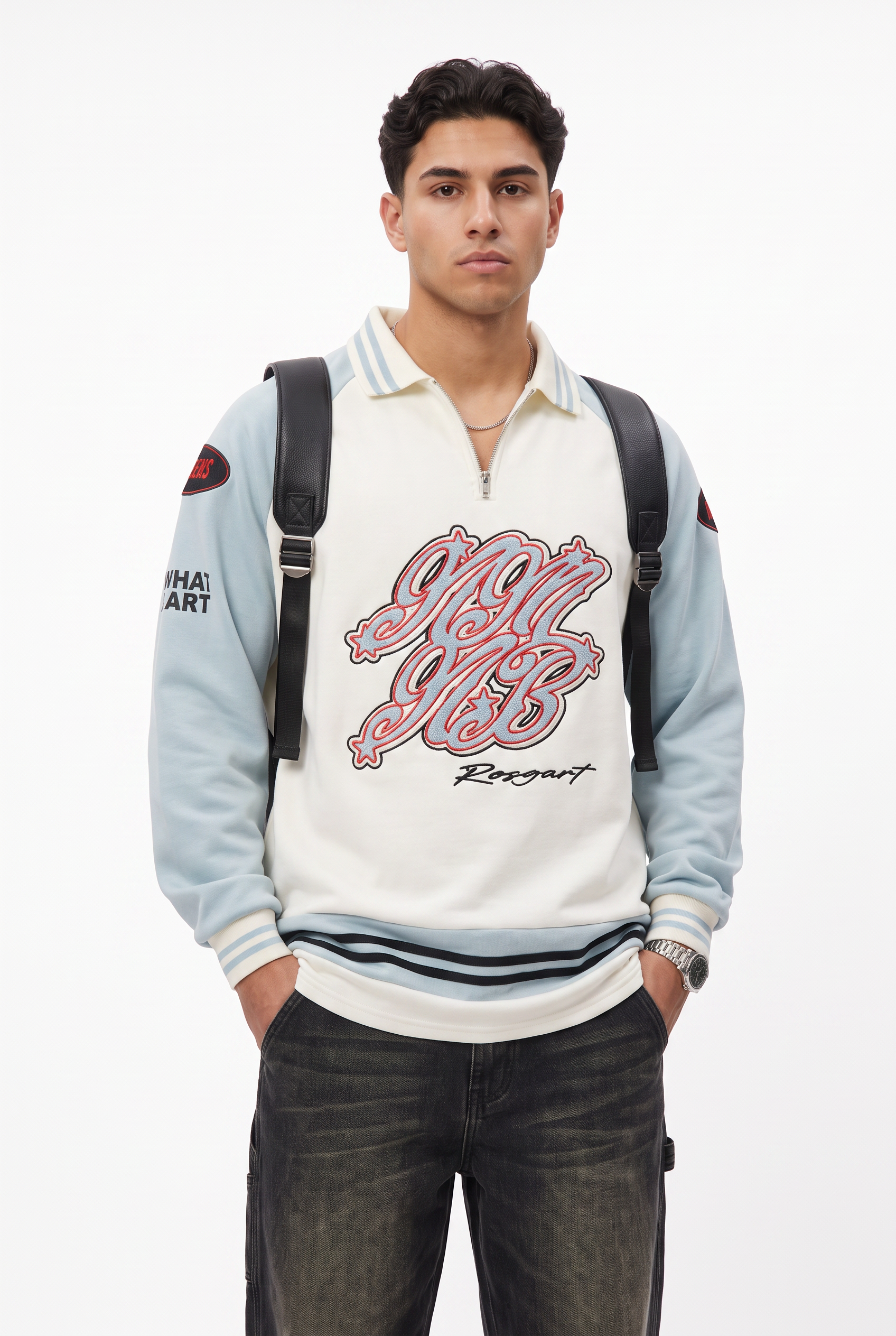 White Ribbed Crew Neck Sweatshirt