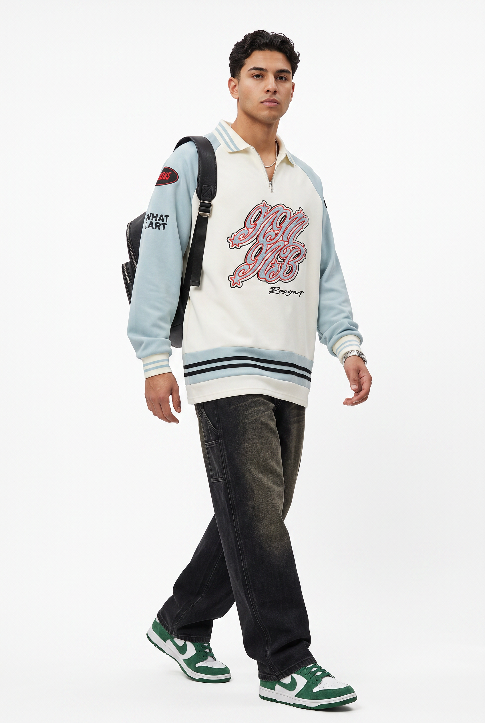 White Ribbed Crew Neck Sweatshirt
