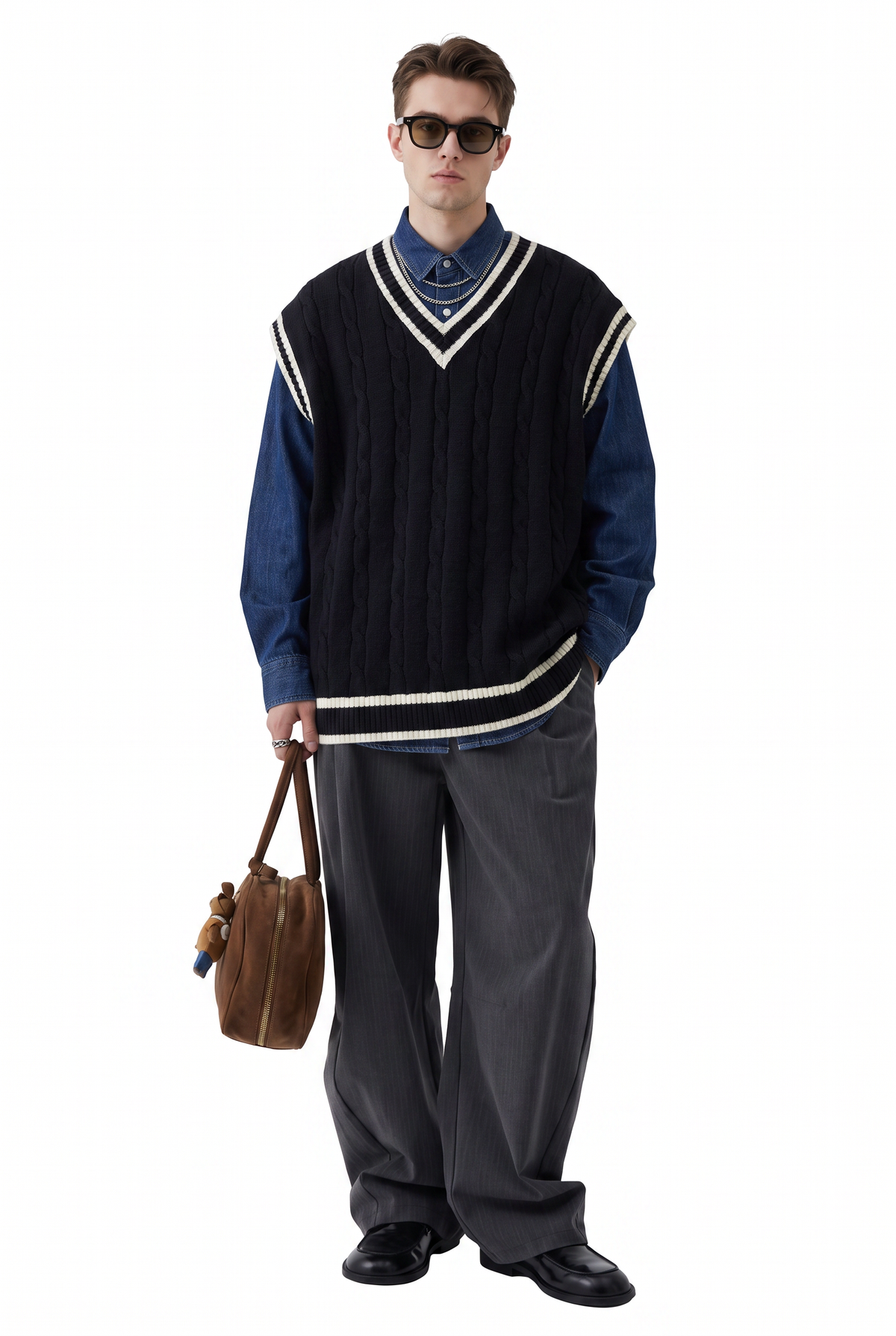Cable Knit Black Sweater Vest