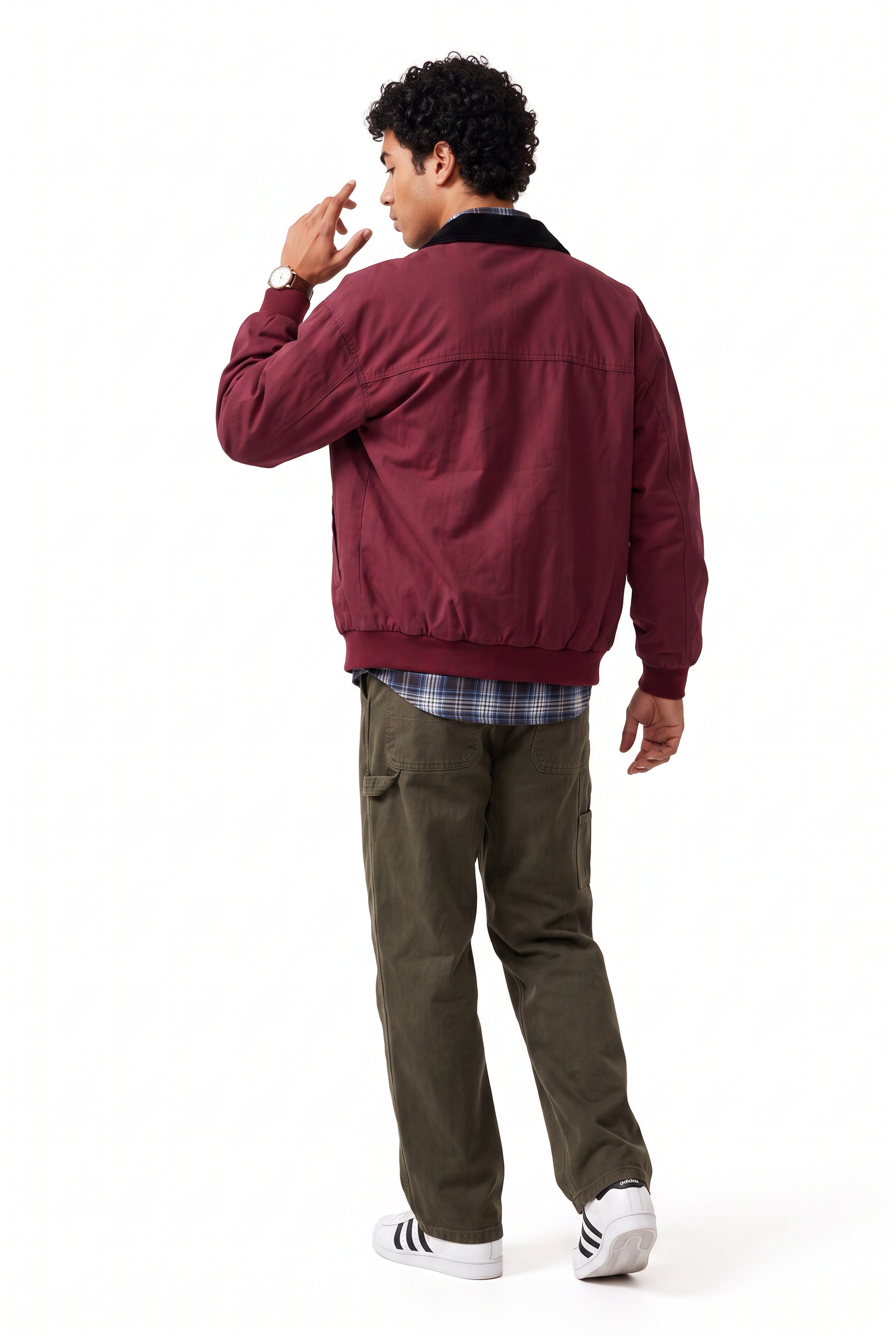 Maroon Zip Mandarin Collar Jacket