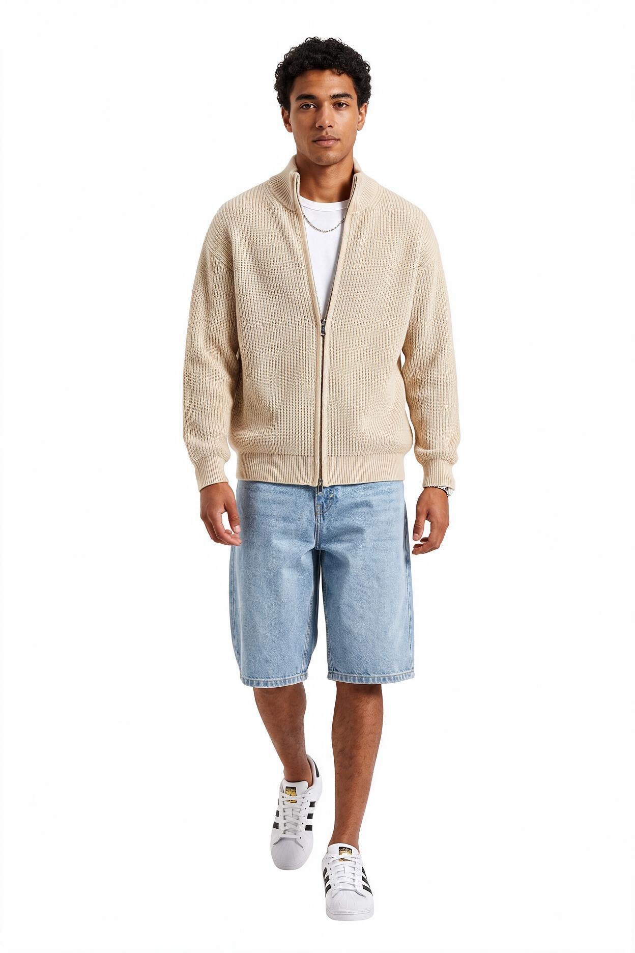 Cream Ribbed Crew Neck Sweater