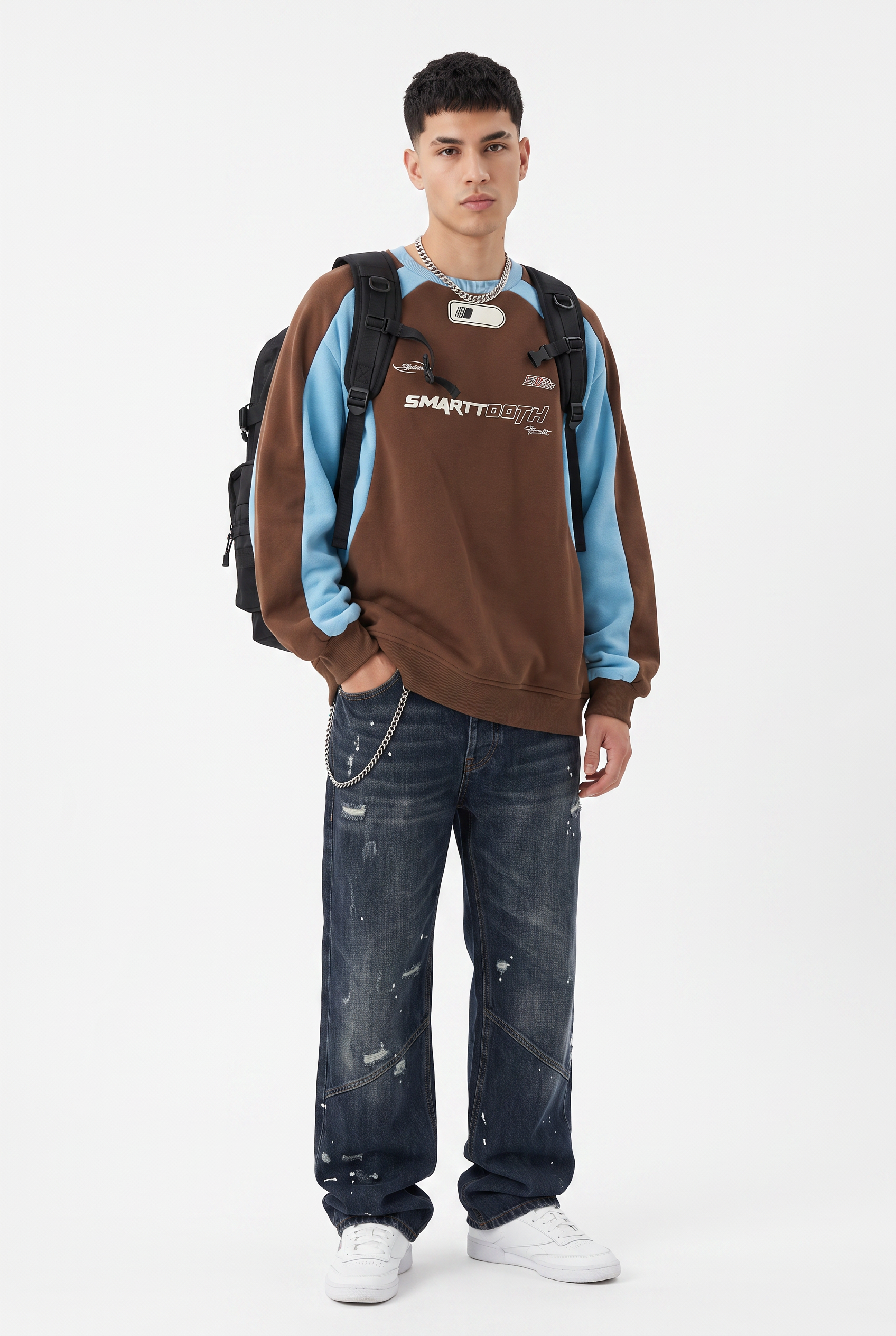 Brown Ribbed Crew Neck Sweatshirt