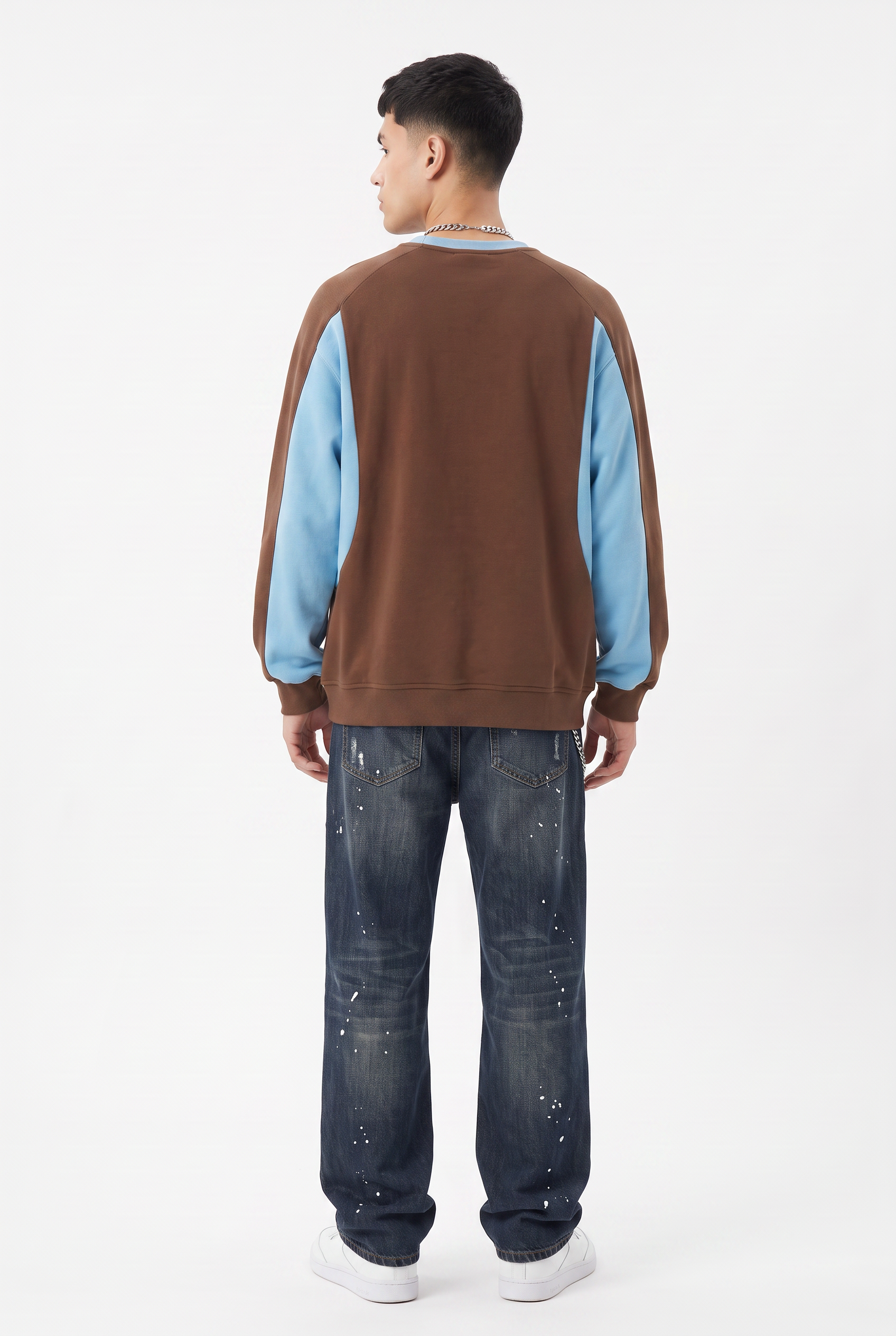 Brown Ribbed Crew Neck Sweatshirt