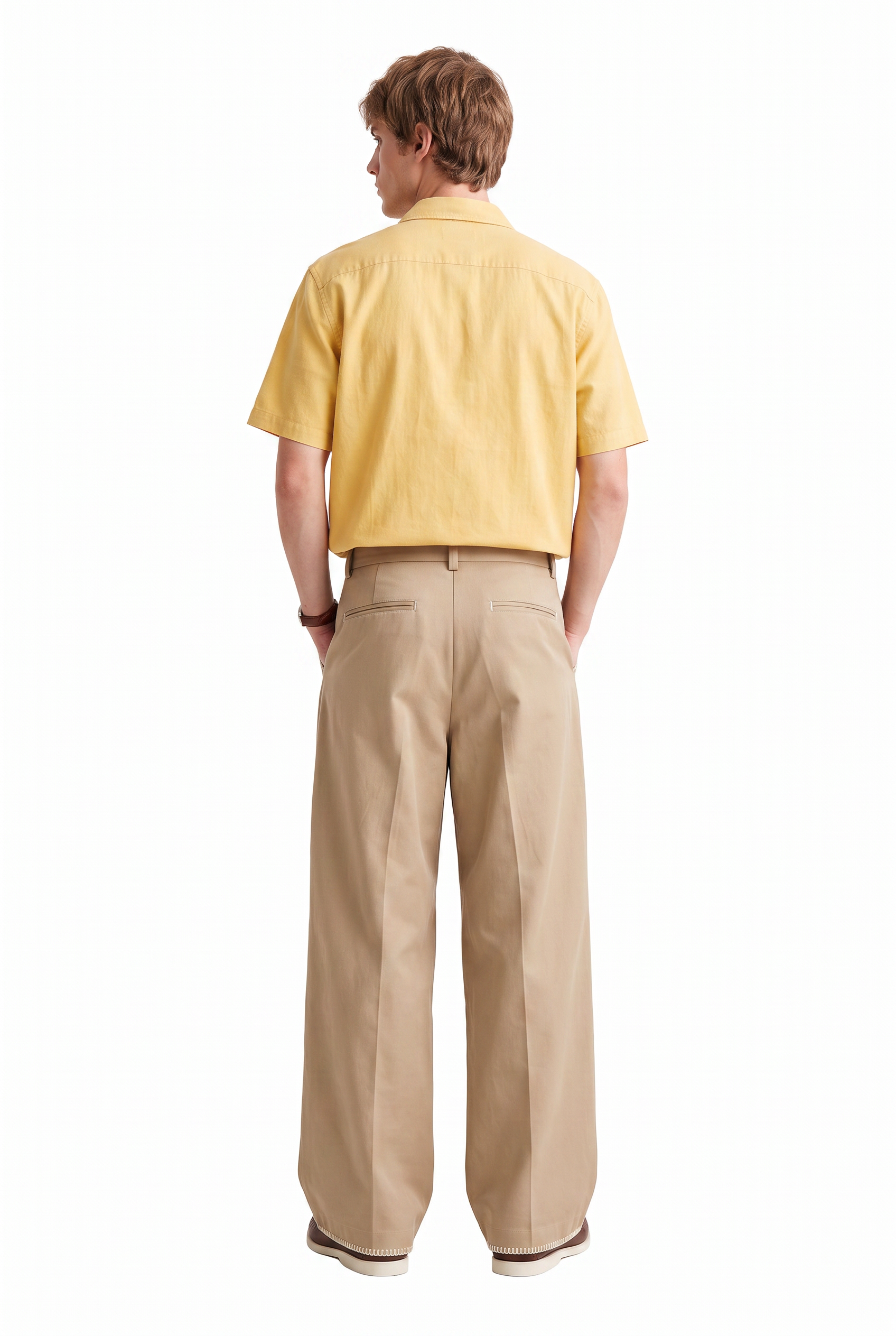 Beige Drawstring Straight Casual Trousers