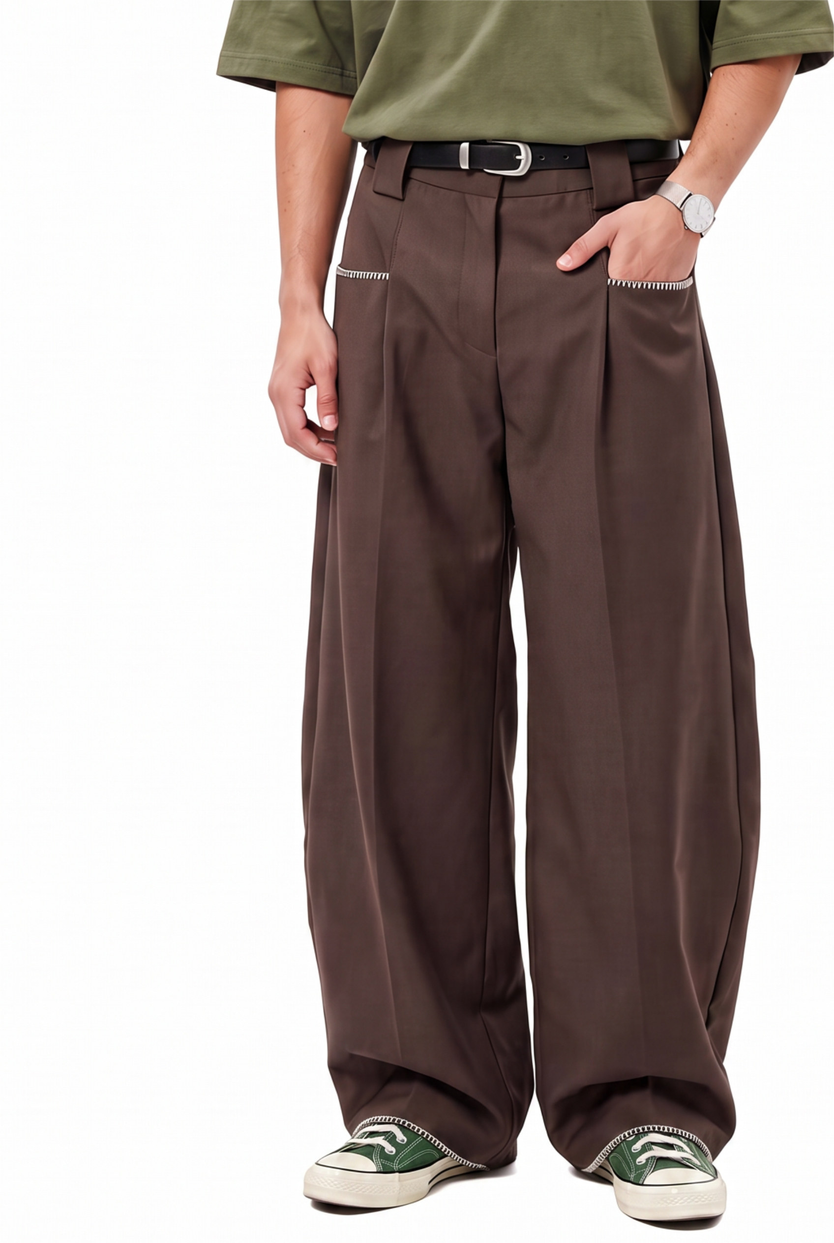 Brown Drawstring Straight Casual Trouser