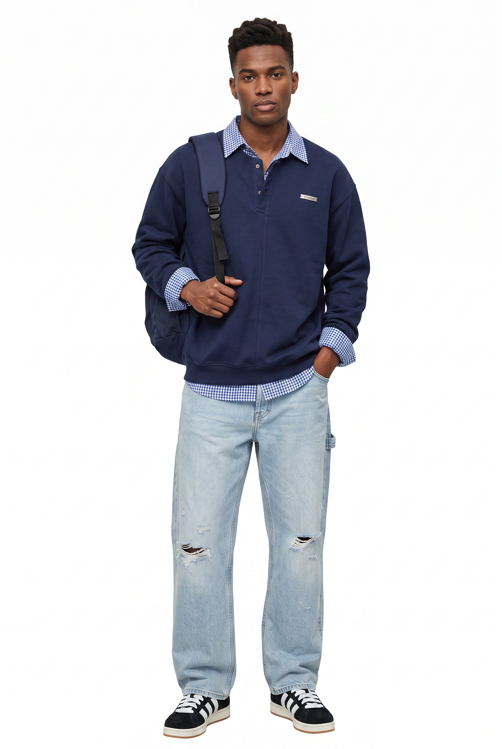 Steel Blue Ribbed Oversized Sweatshirt