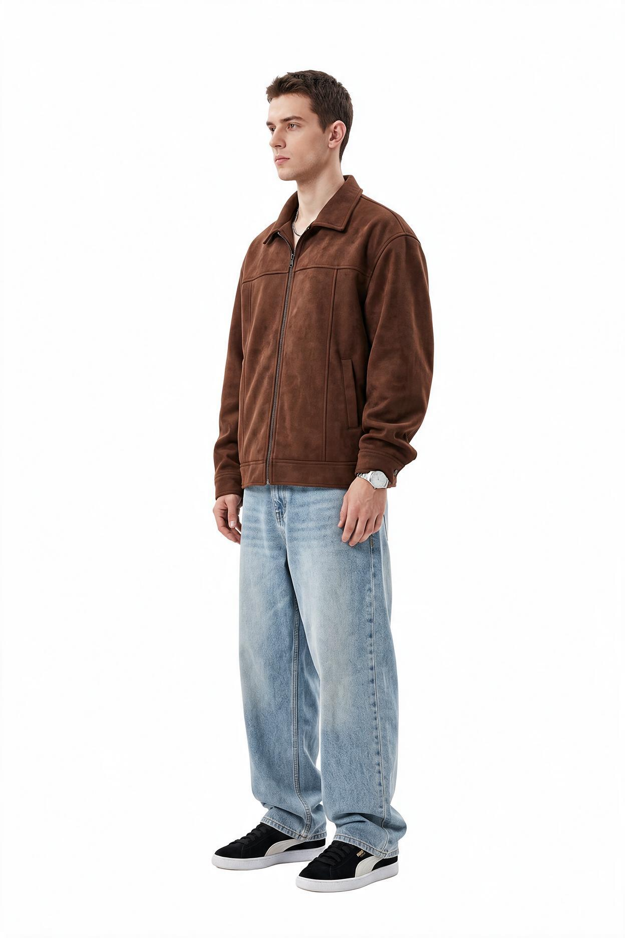 Brown Zip Placket Flap Pocket Jacket