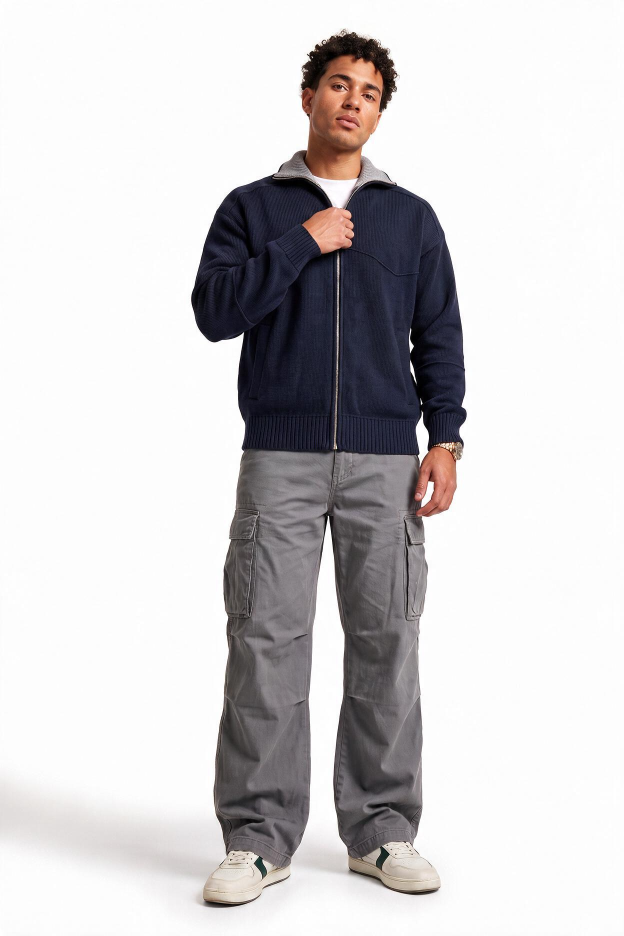 Steel Blue Ribbed Crew Neck Sweater
