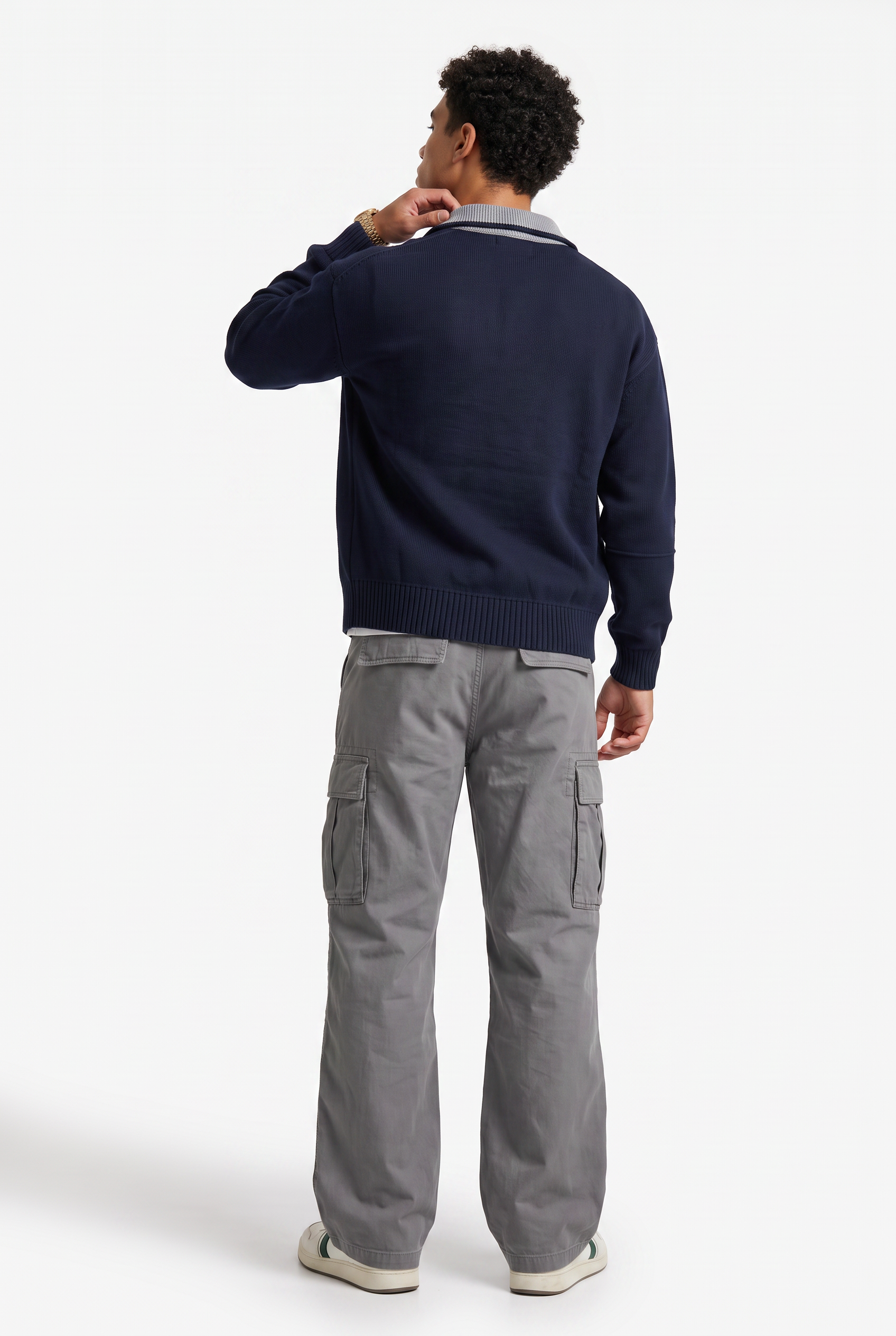 Steel Blue Ribbed Crew Neck Sweater